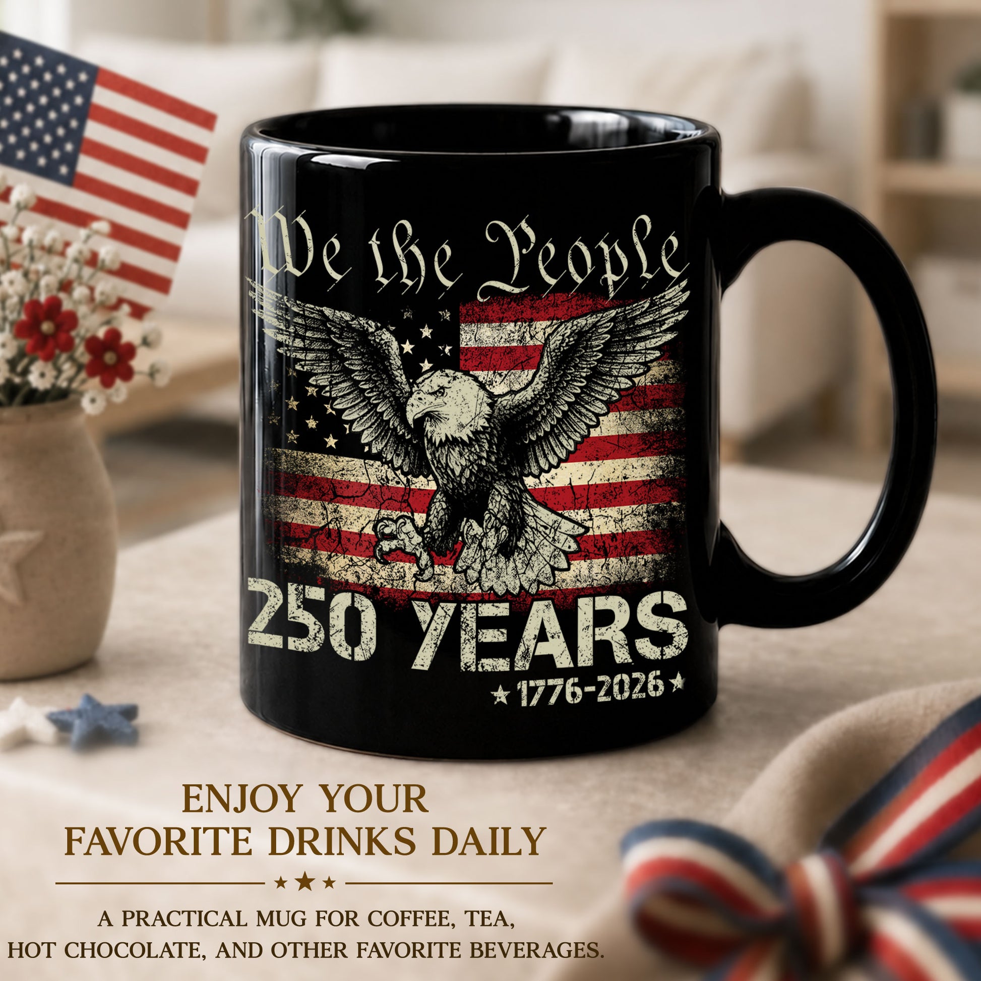 Patriotic We The People 250 Years 1776-2026 American Eagle Commemorative Mug - Rust Field Wear