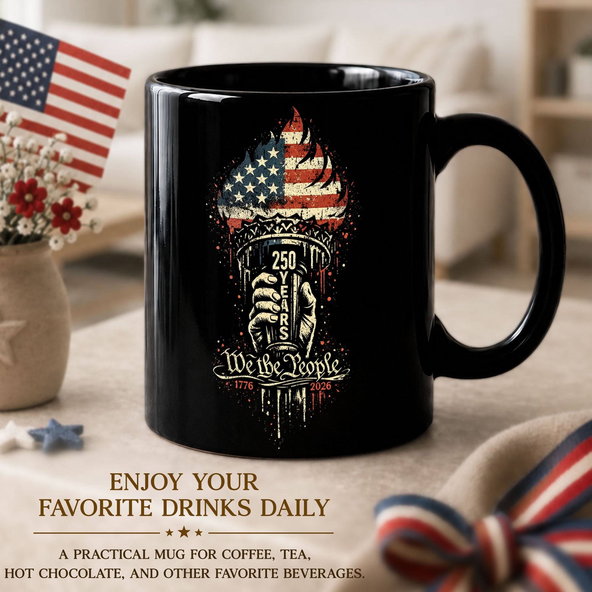 250 Years 1776 2026 Mug We The People Statue of Liberty Torch Ceramic Cup Gift - Rust Field Wear
