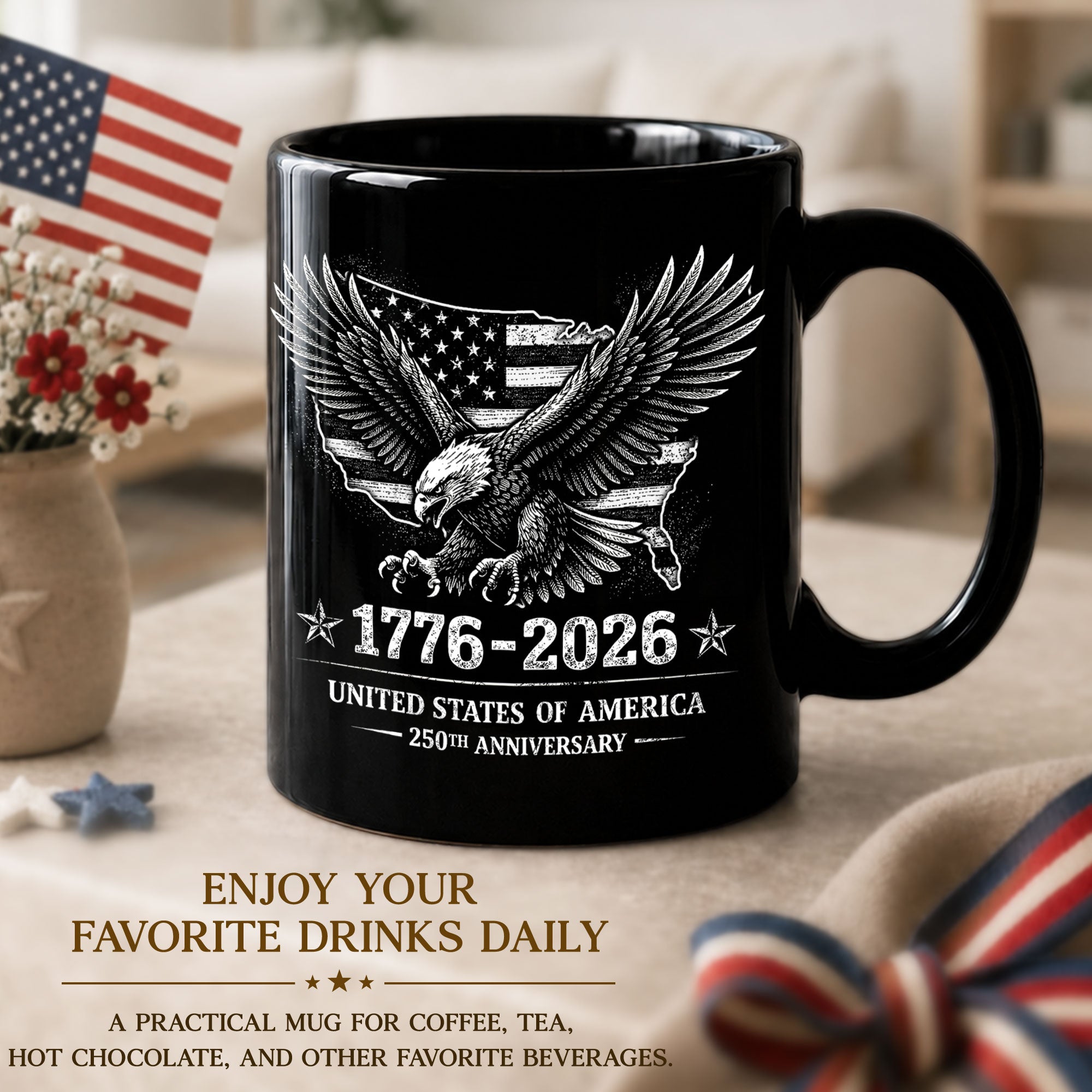 1776 2026 Mug 250th Anniversary United States Of America Patriotic Eagle Ceramic Cup - Rust Field Wear