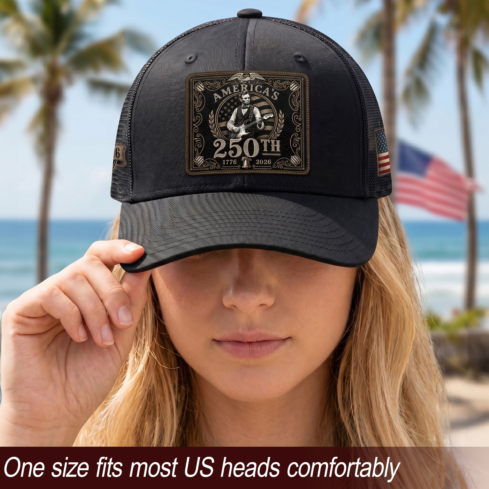 Lincoln Leather Patch Hat America's 250th Anniversary 1776-2026 Patriotic Trucker Cap