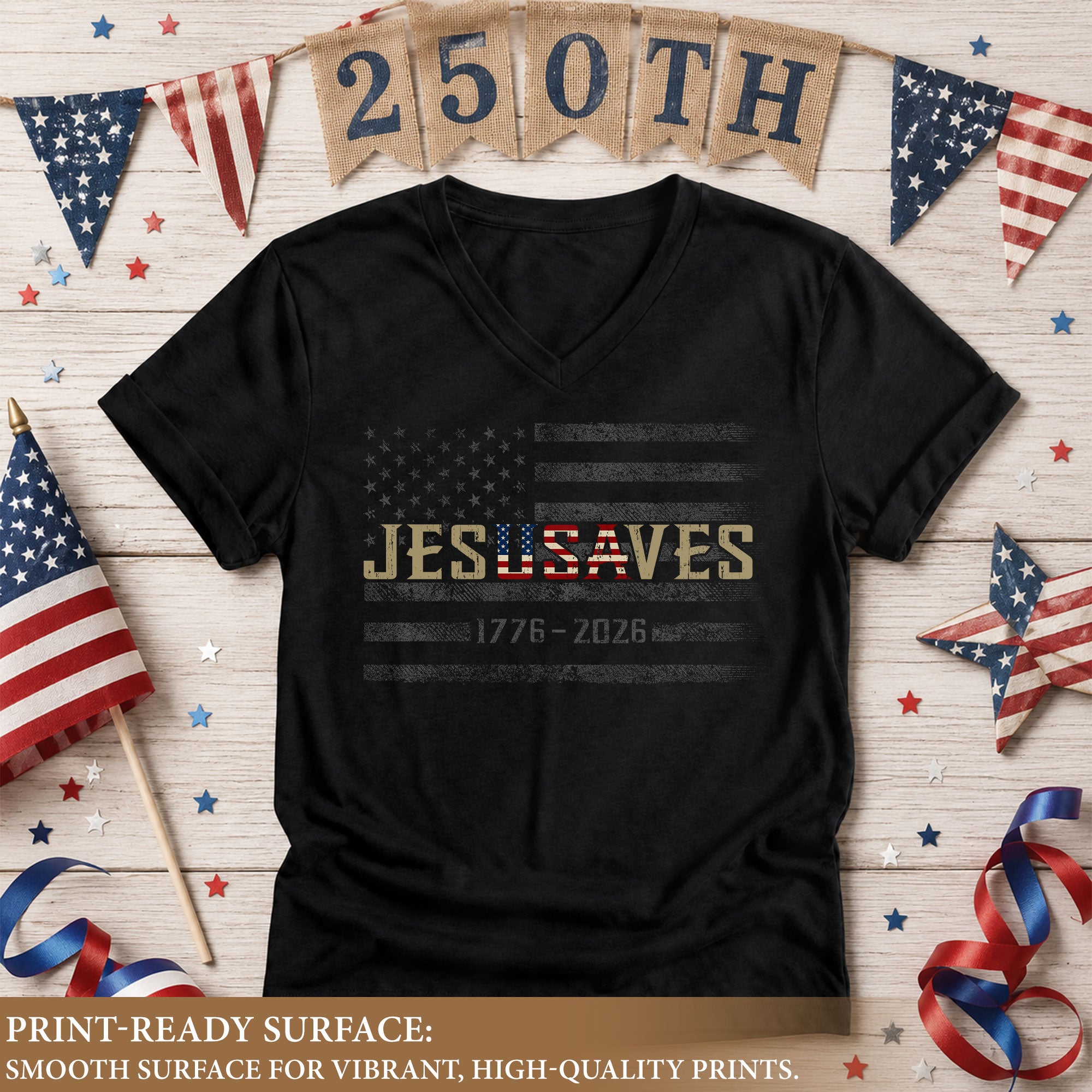 Faith & Freedom 1776-2026 V-Neck - Women's JESUSAVES Graphic Casual Shirt