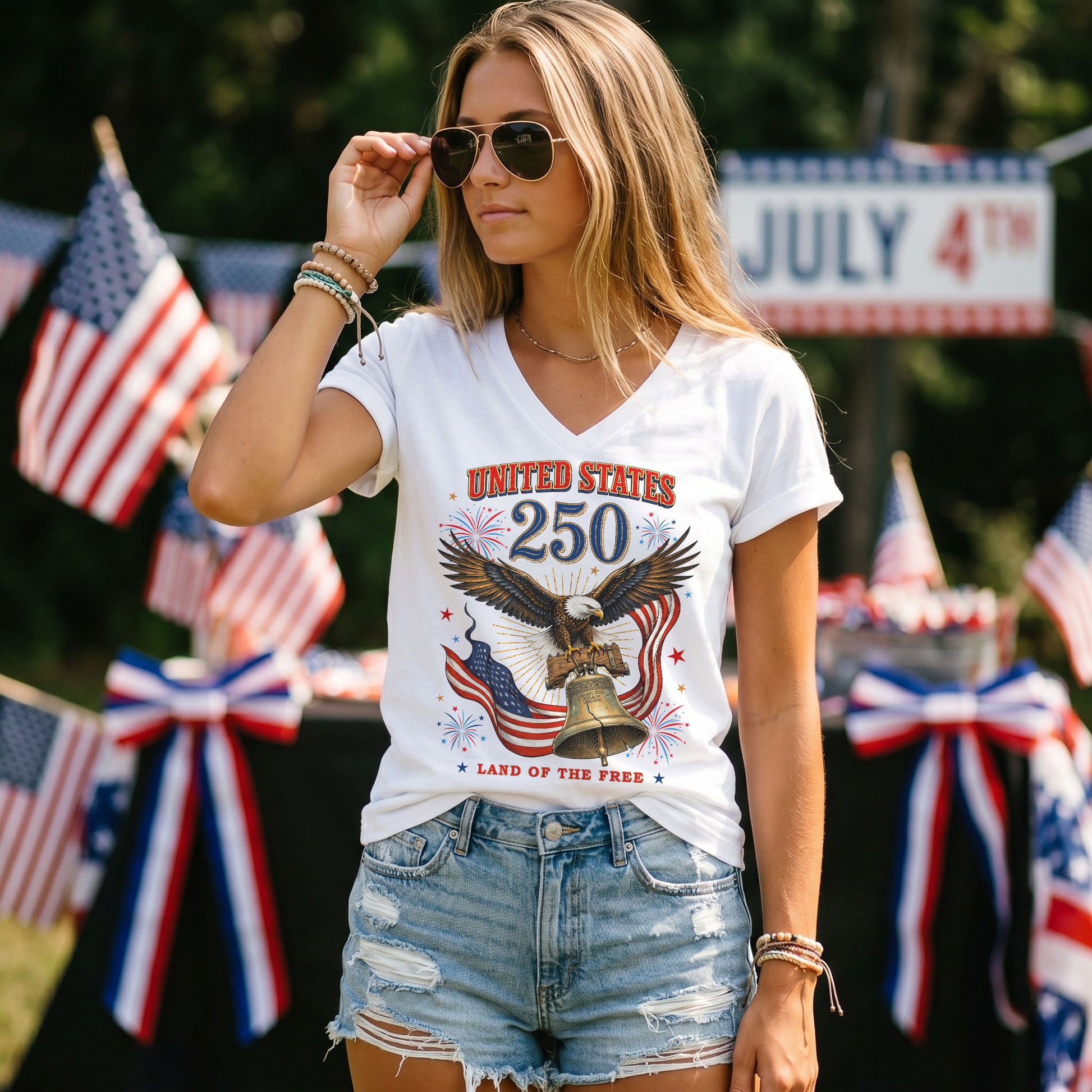 Historical United States 250th Anniversary V-Neck Shirt Patriotic Holiday Wear Tee - Rust Field Wear