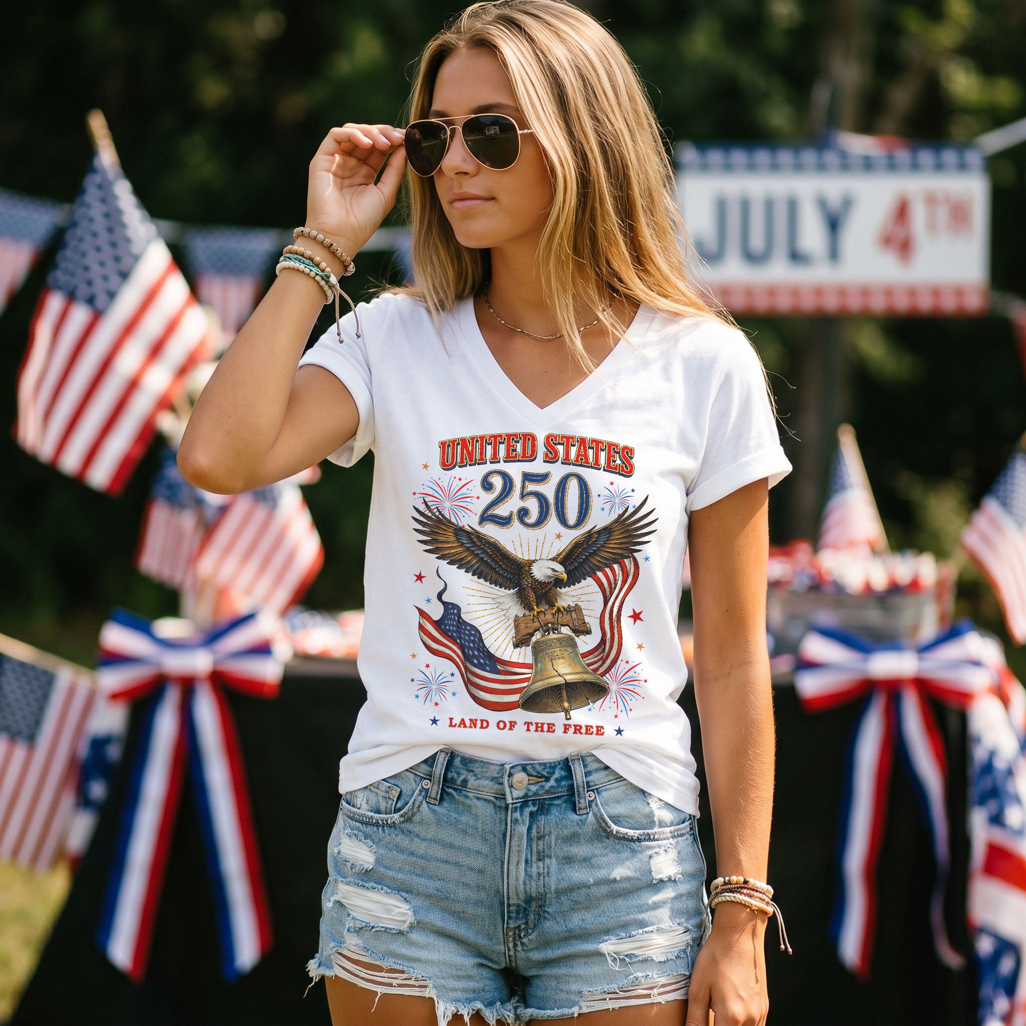 Historical United States 250th Anniversary V-Neck Shirt Patriotic Holiday Wear Tee - Rust Field Wear