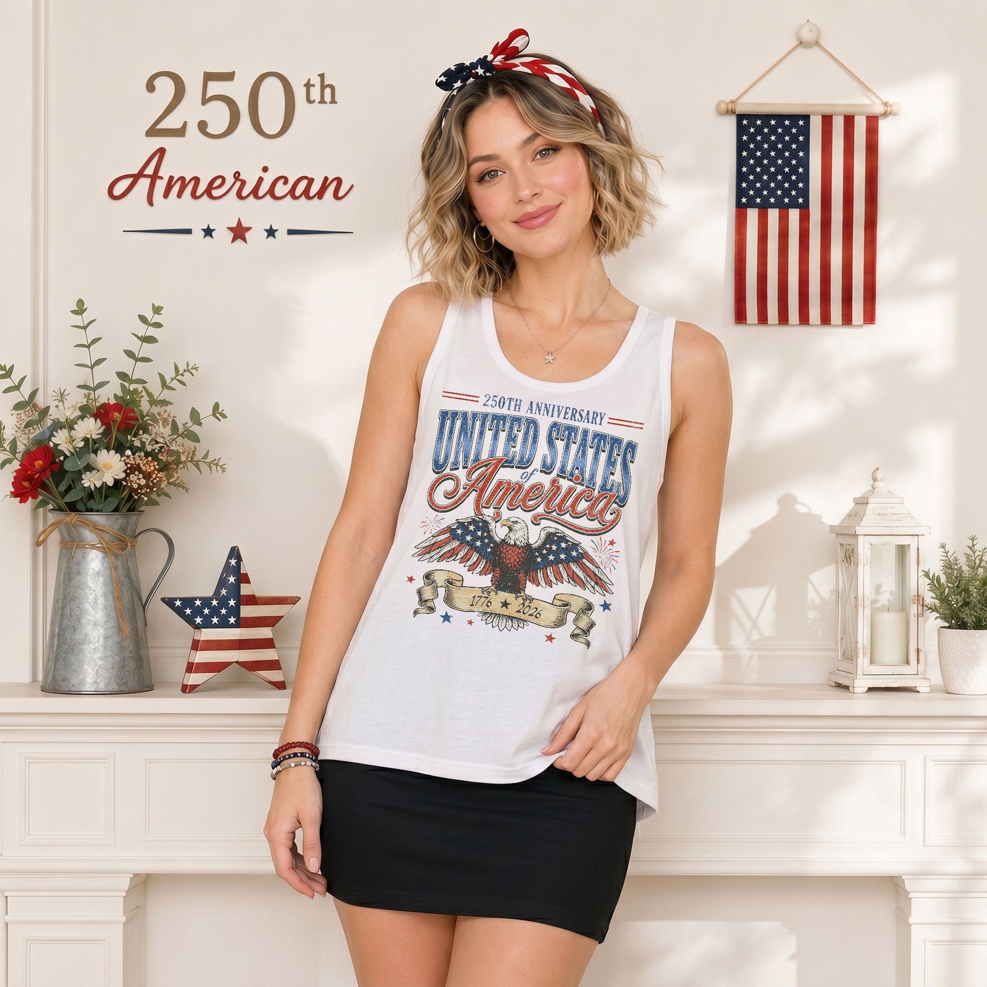 Vintage Tank Top Women 250th Anniversary Patriotic United States America Shirt 1776 - Rust Field Wear