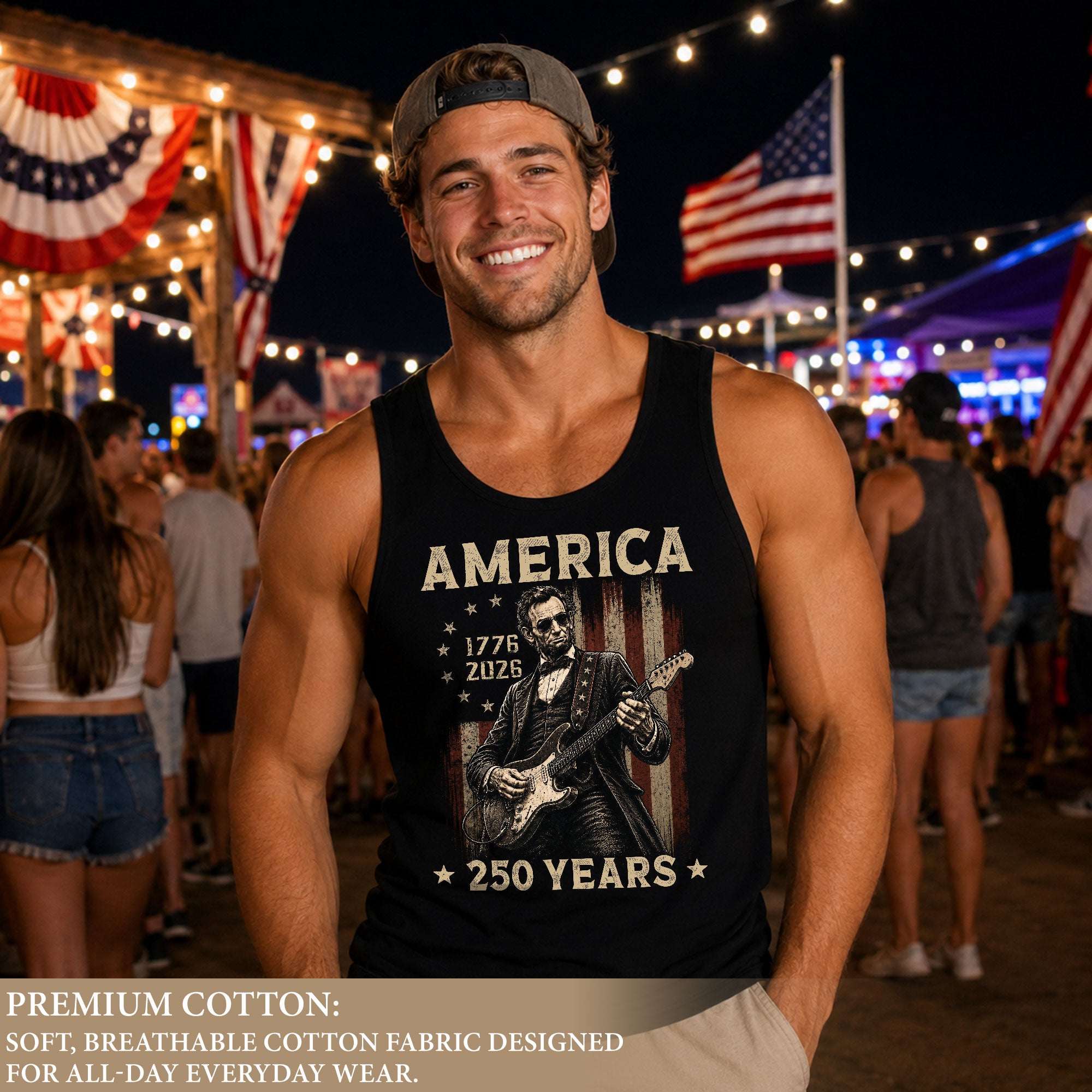 Rockstar Lincoln Men Tank Top - Vintage 1776 2026 Guitar US 250 Years Patriotic Shirt
