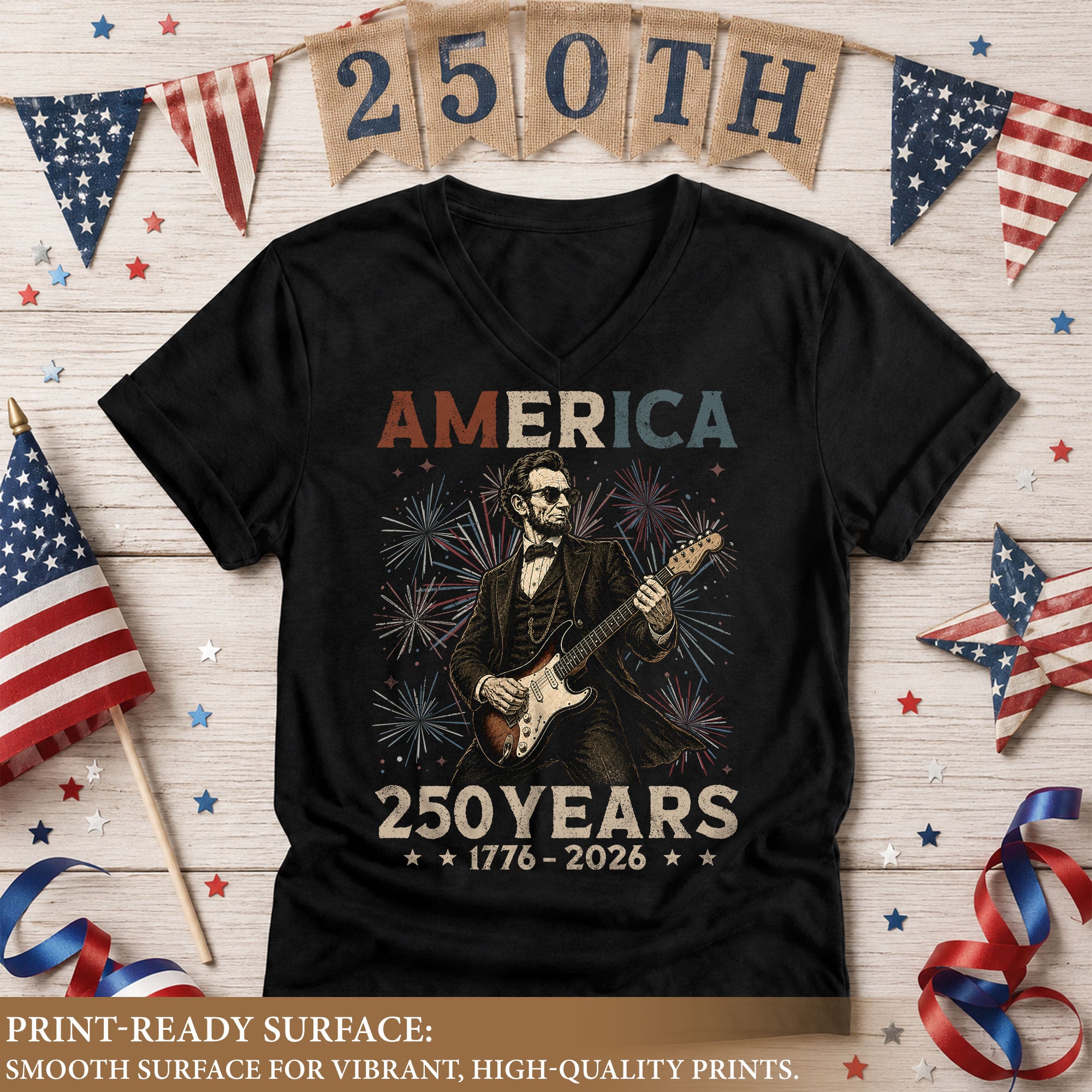 Lincoln Rocker 1776-2026 Patriotic V-Neck Tee - Women's Graphic Summer Shirt Top