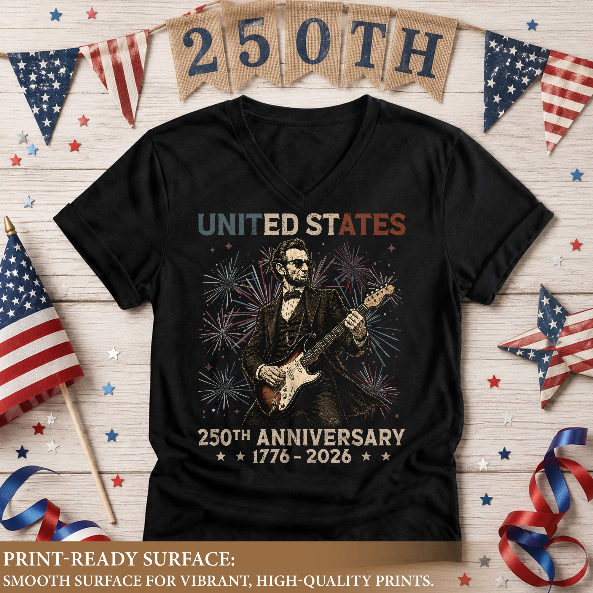 Lincoln Rocker 1776-2026 Patriotic V-Neck Tee - Women's Graphic Summer Shirt Top