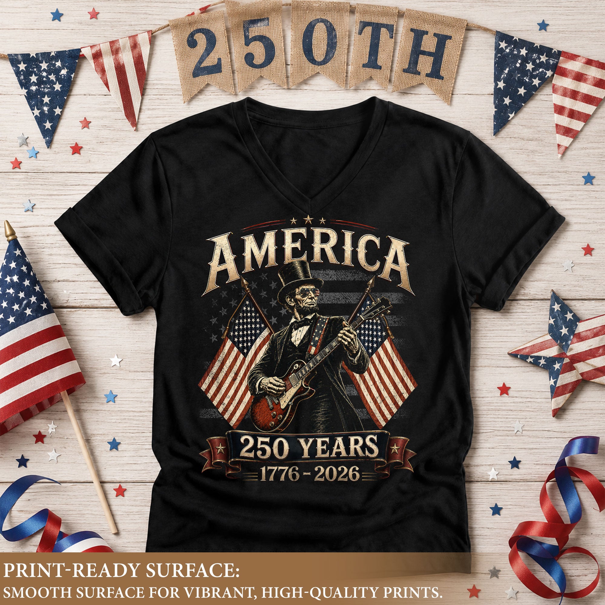 Patriotic 1776-2026 Lincoln Top Hat V-Neck Shirt - Women's Graphic Summer Tee Top