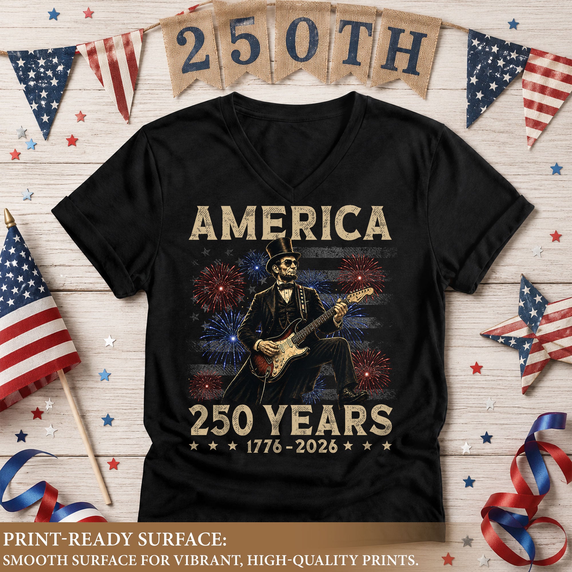 Graphic Lincoln 1776-2026 Patriotic V-Neck Tee - Women's Summer Casual Apparel