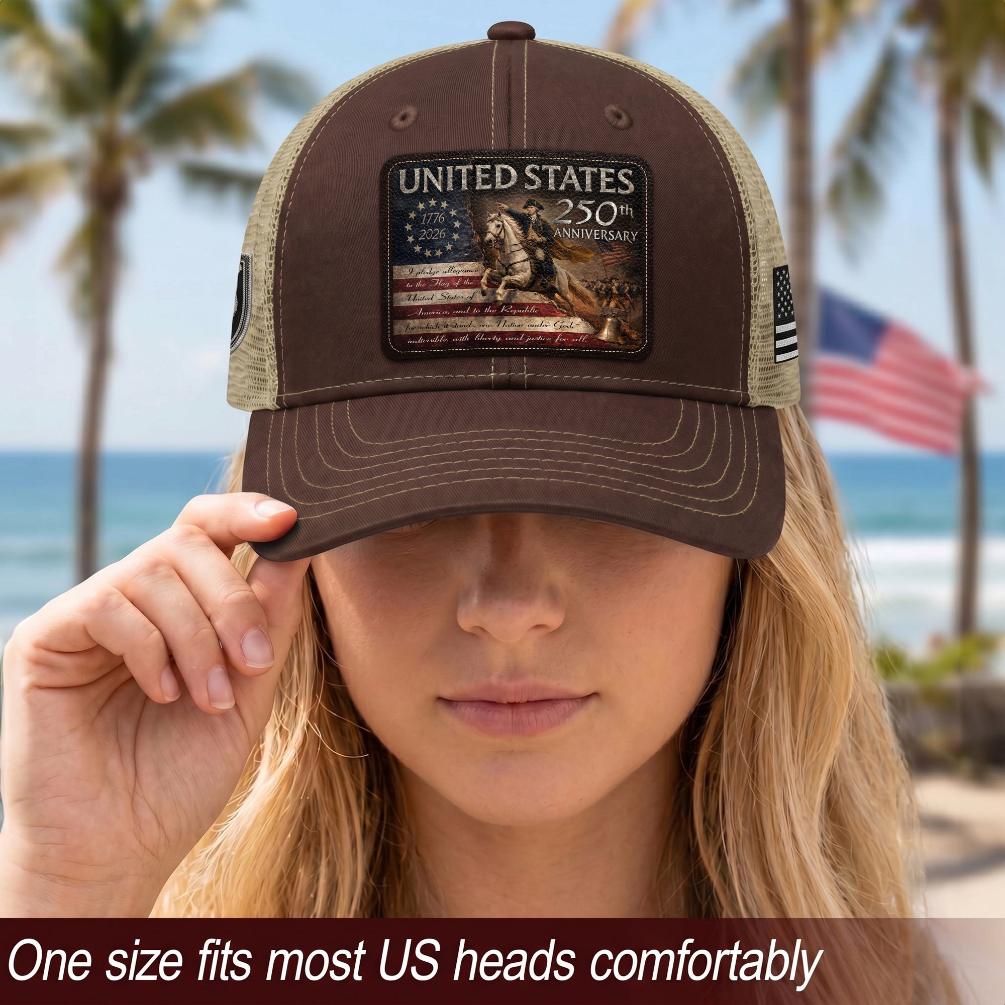 Leather Patch Hat US 250th Anniversary Trucker Cap George Washington Patriotic Hat