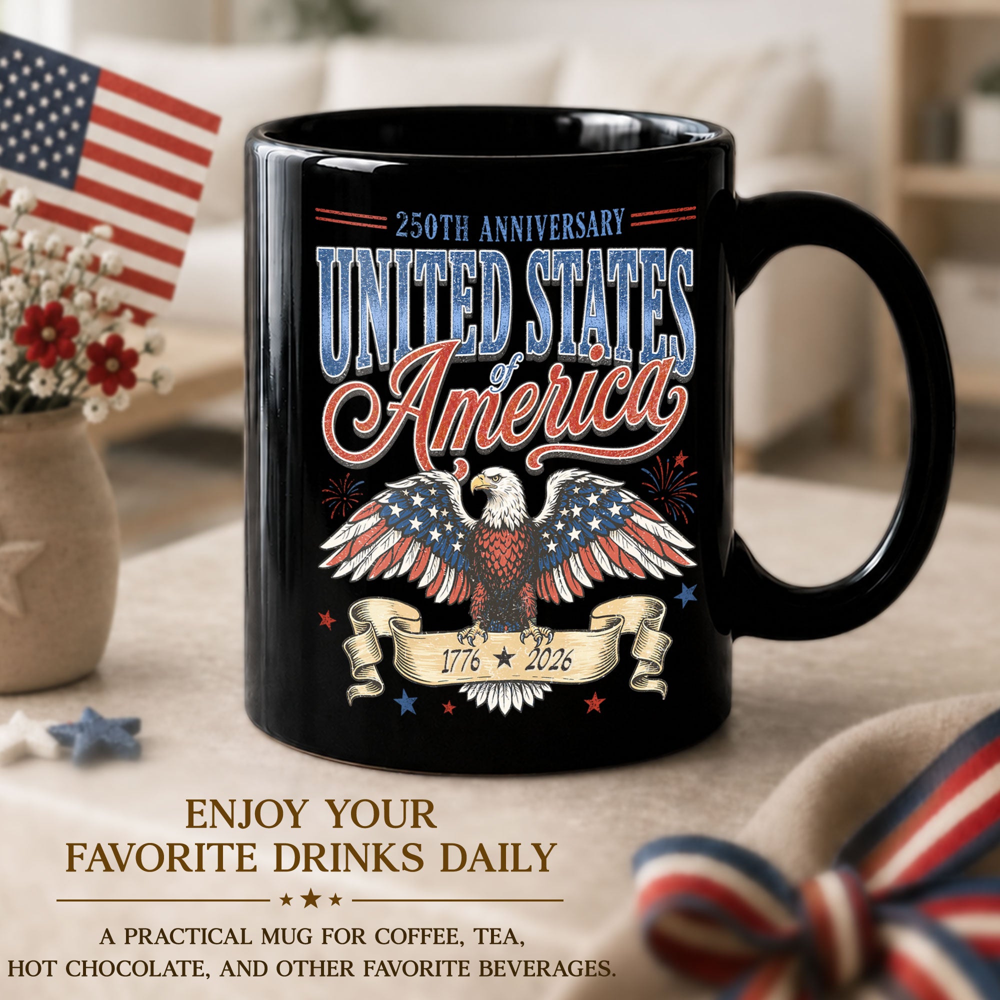 1776-2026 Patriotic Eagle Ceramic Mug – Vintage Anniversary Keepsake Drinkware