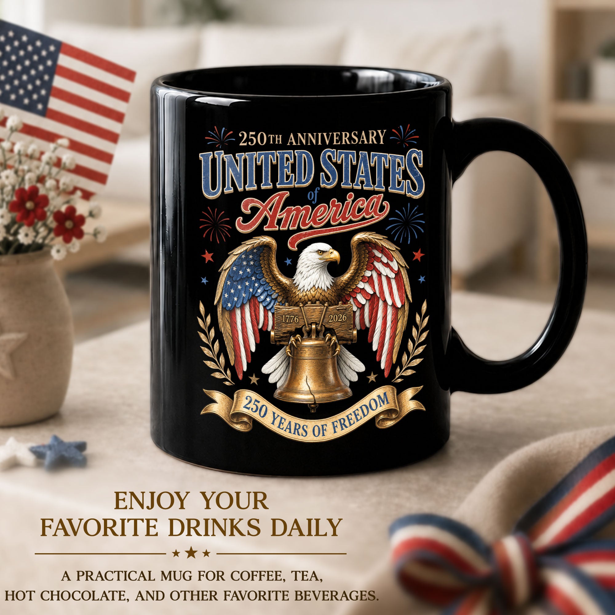 250 Years of Freedom Ceramic Mug – Patriotic Eagle Historical Anniversary Gift Item