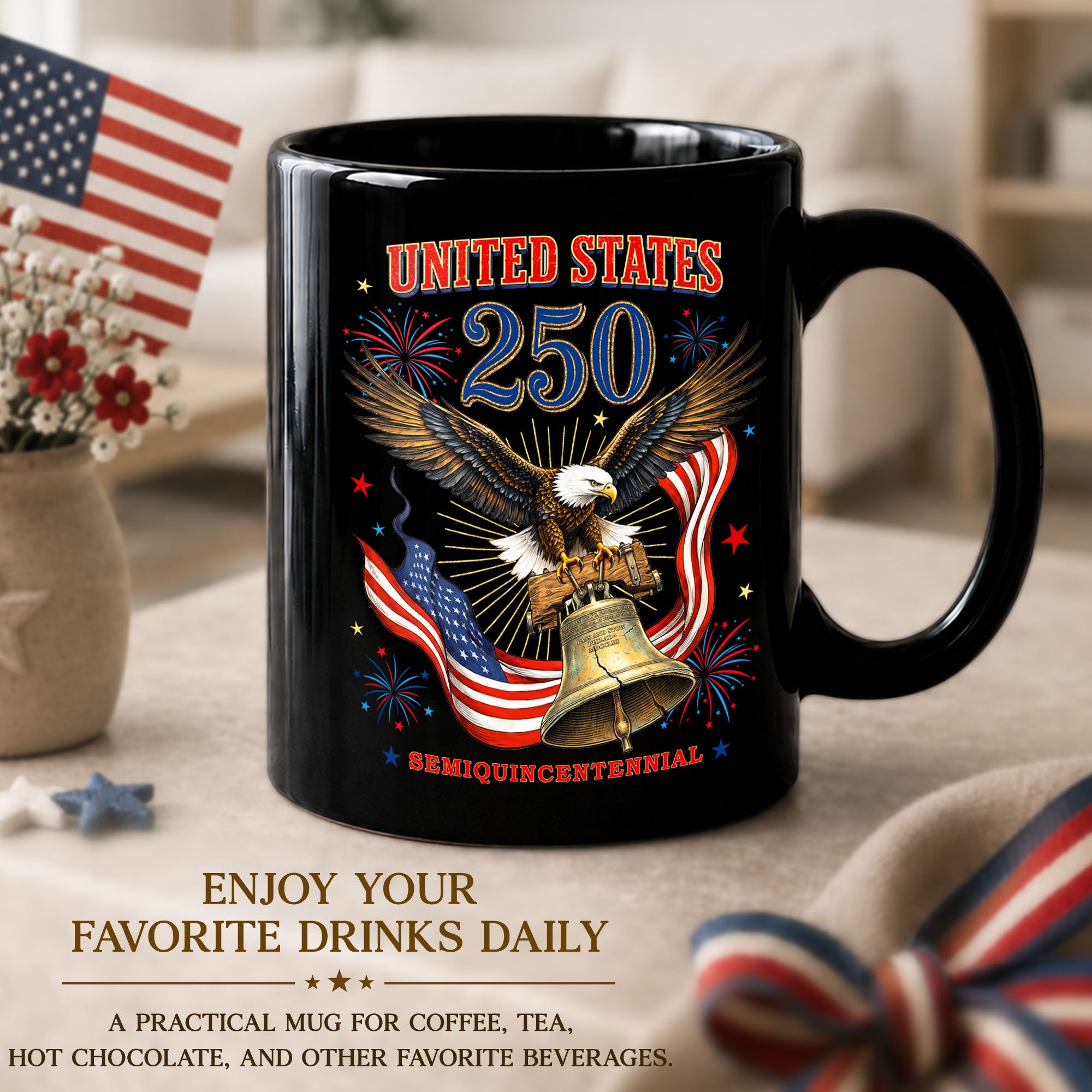 Historical Eagle and Bell Ceramic Mug – Patriotic Anniversary Keepsake Gift Item