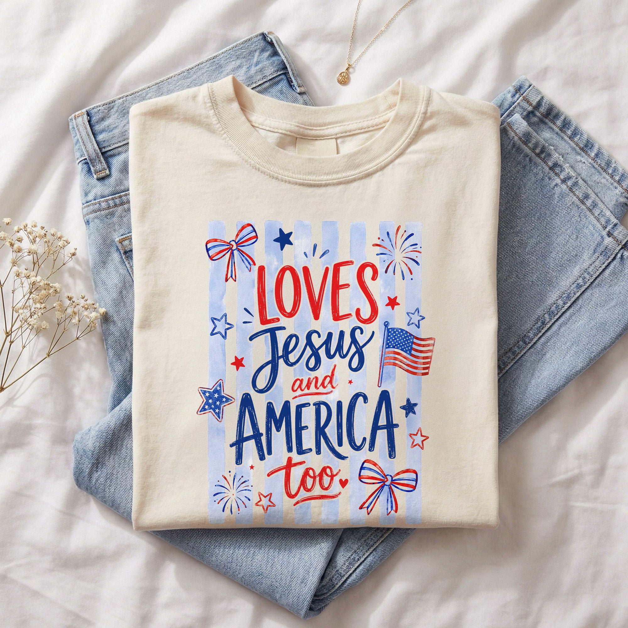 Loves Jesus and America Too Shirt Faith and Country Clothing American Pride Christian Tee