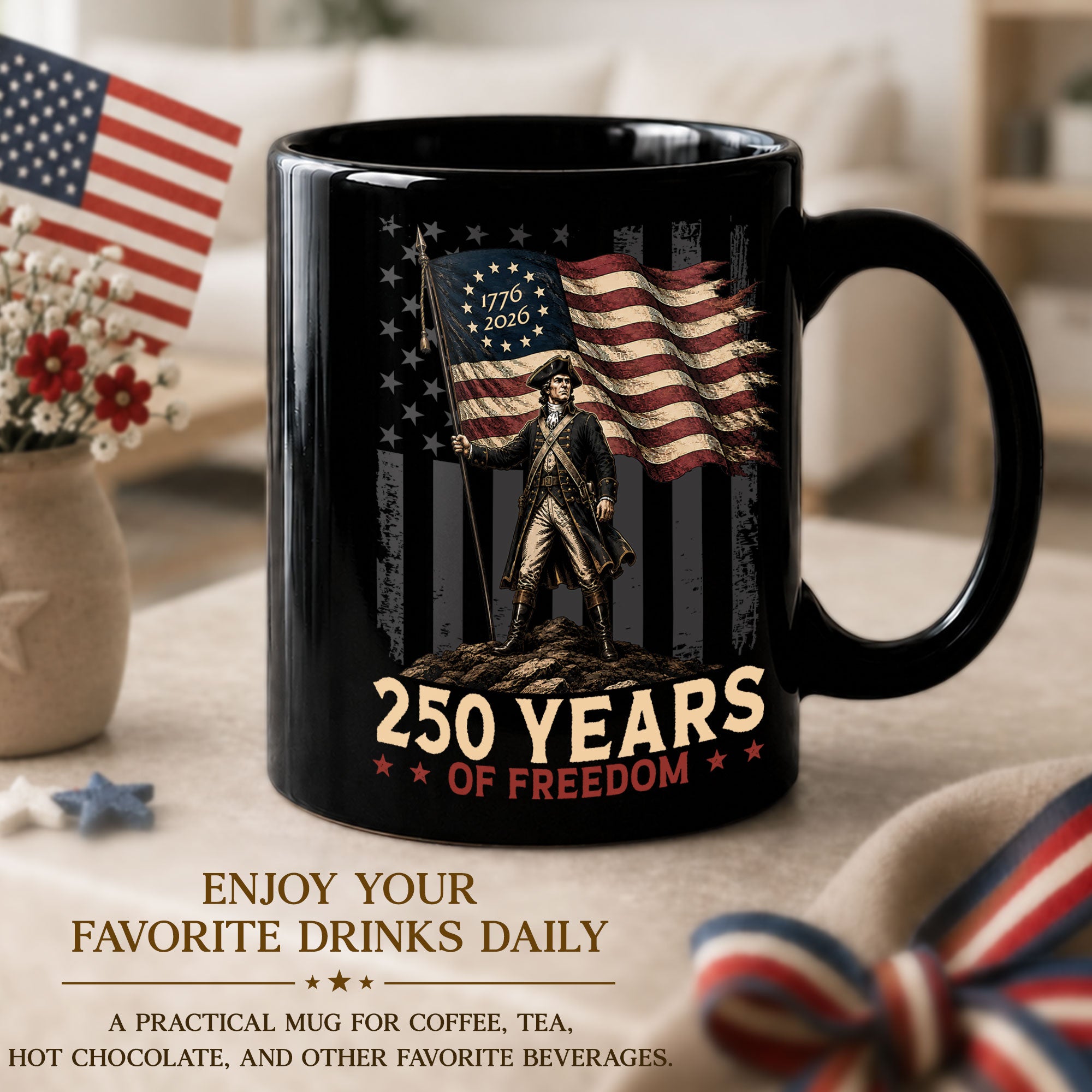Patriotic Mug 250 Years of Freedom 1776-2026 Revolutionary War Soldier Ceramic Gift