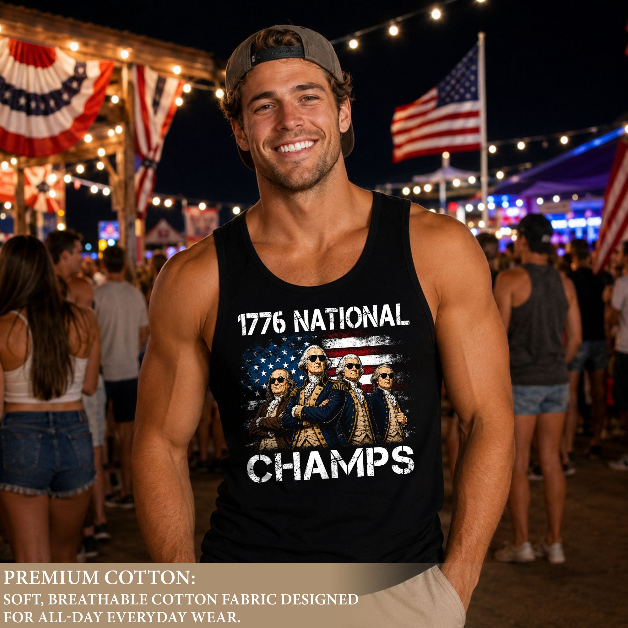 1776 National Champs Men’s Tank Top - Patriotic Founding Fathers Graphic Sleeveless Tee