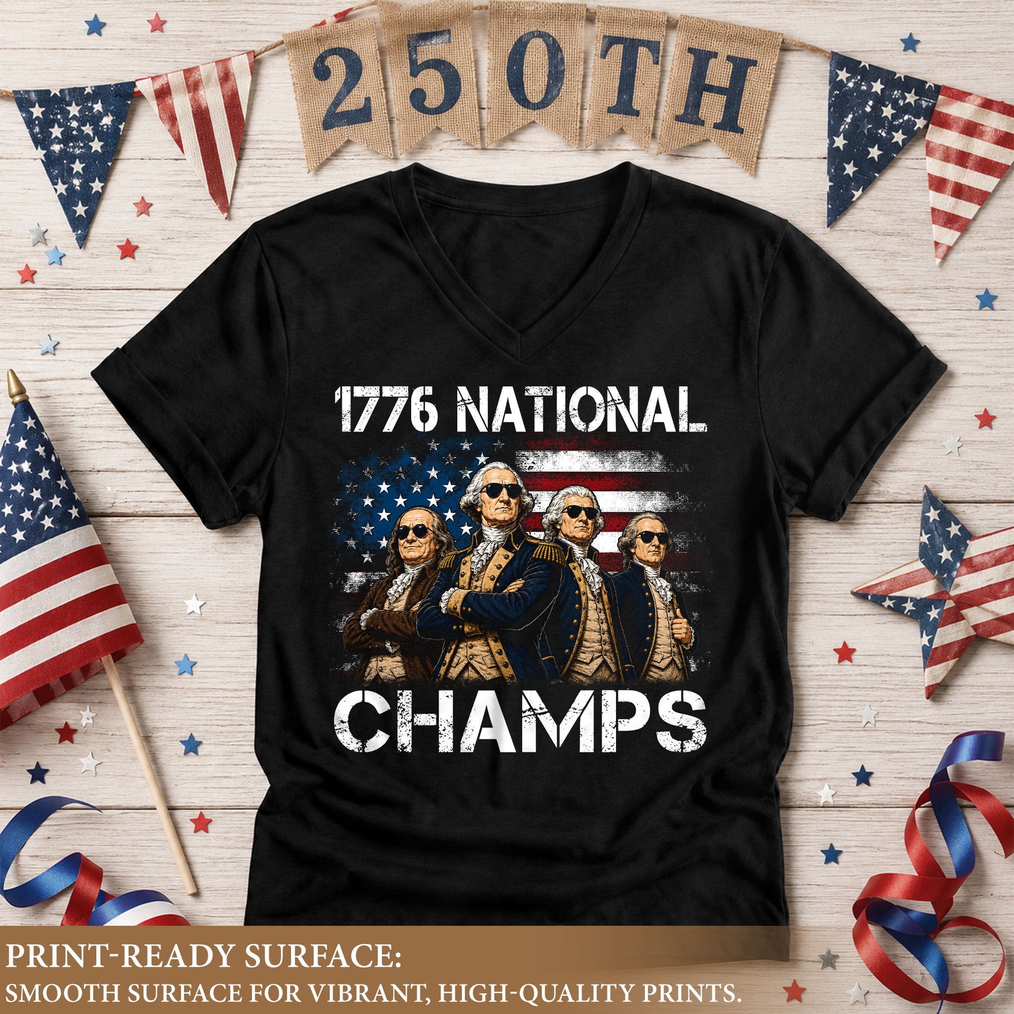 1776 National Champs Patriotic Women V-Neck Shirt - Vintage Style American History Apparel