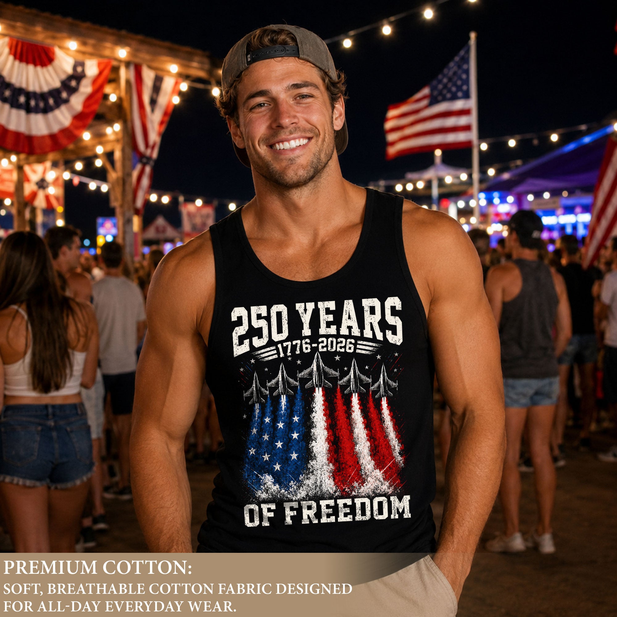 Men Tank Top 250 Years of Freedom Shirt 1776 2026 Fighter Jet Patriotic Graphic Tee