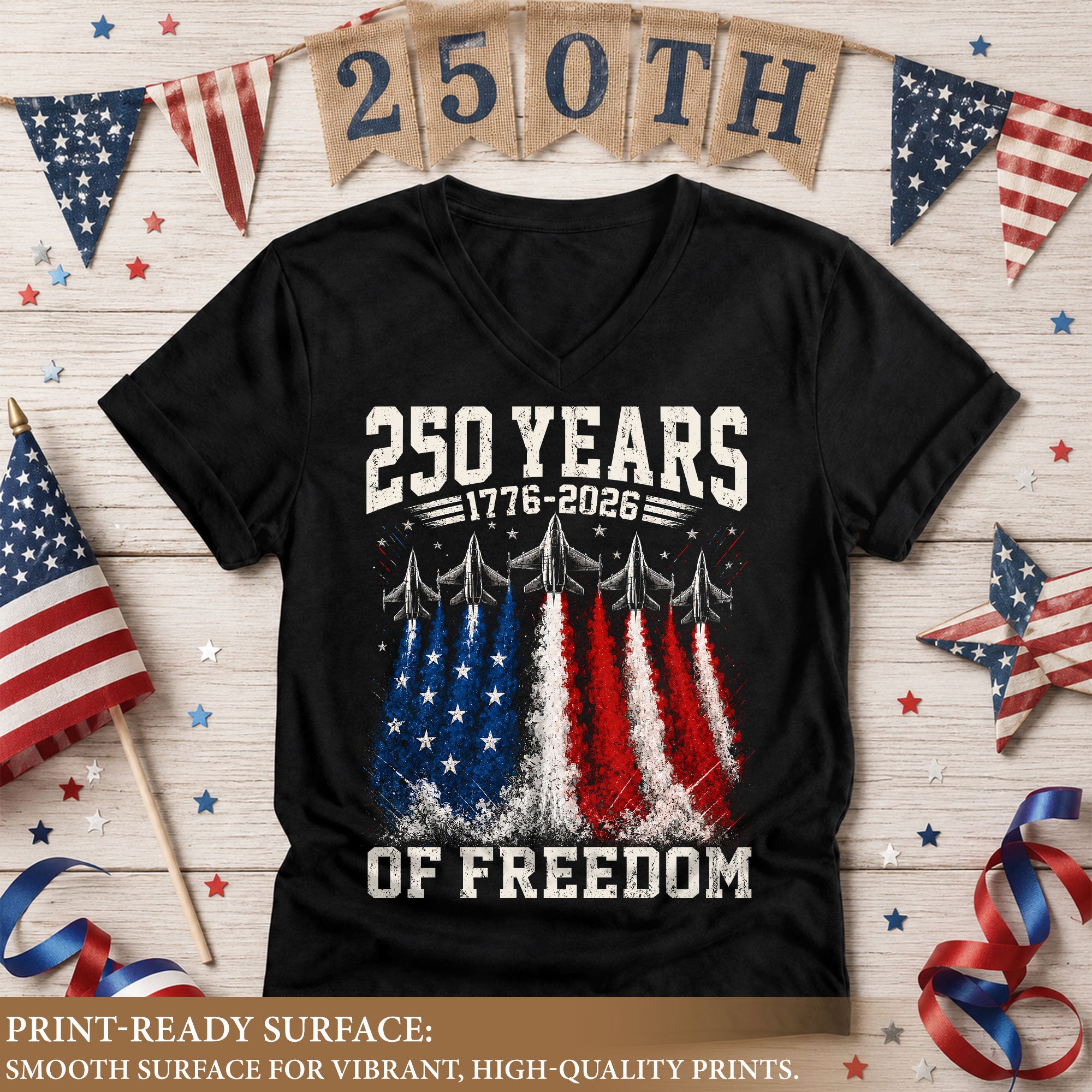 Women V Neck 250 Years of Freedom Shirt 1776 2026 Fighter Jet Patriotic Graphic Tee
