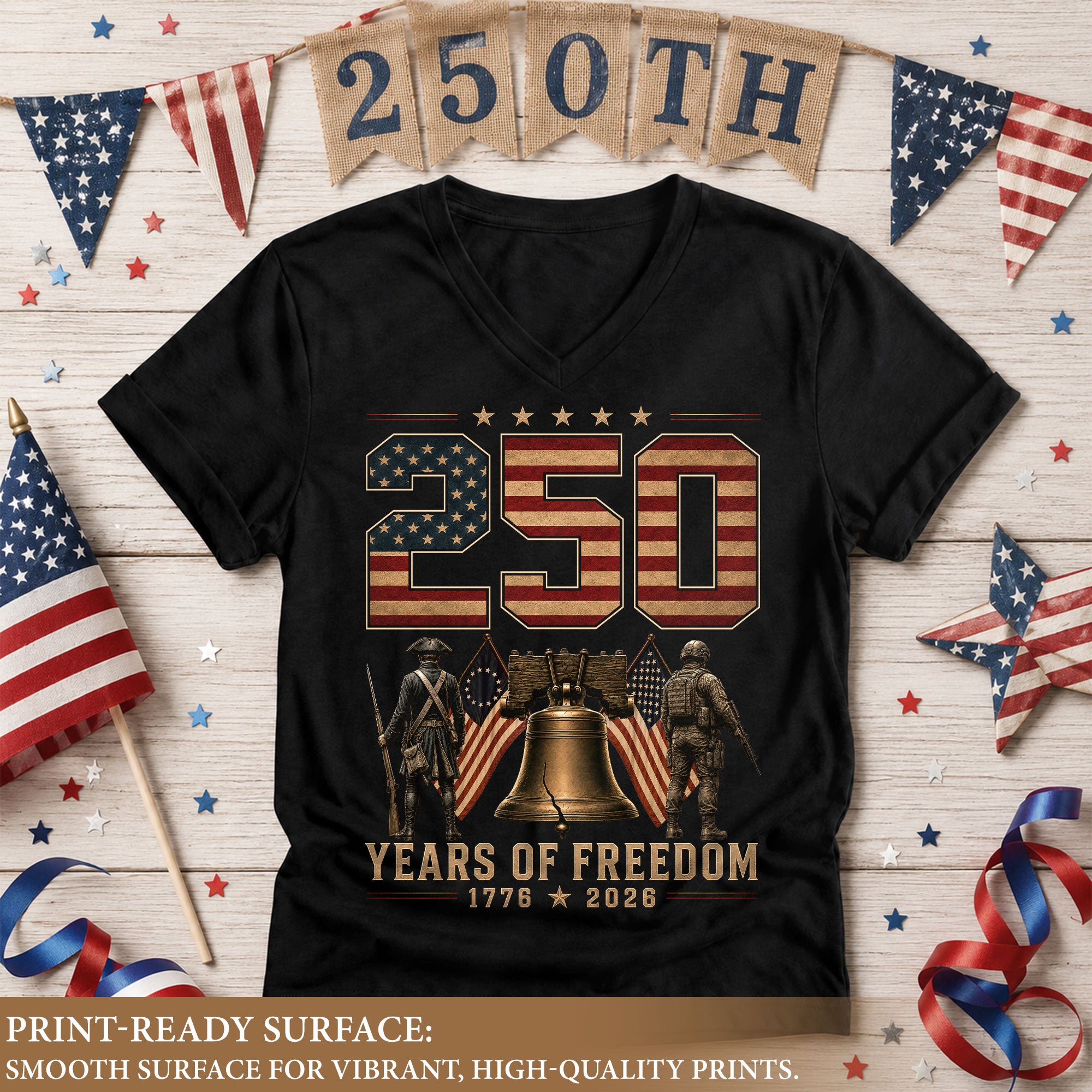 Women V Neck 250 Years of Freedom Shirt 1776 2026 Liberty Bell Patriotic Soldier Tee