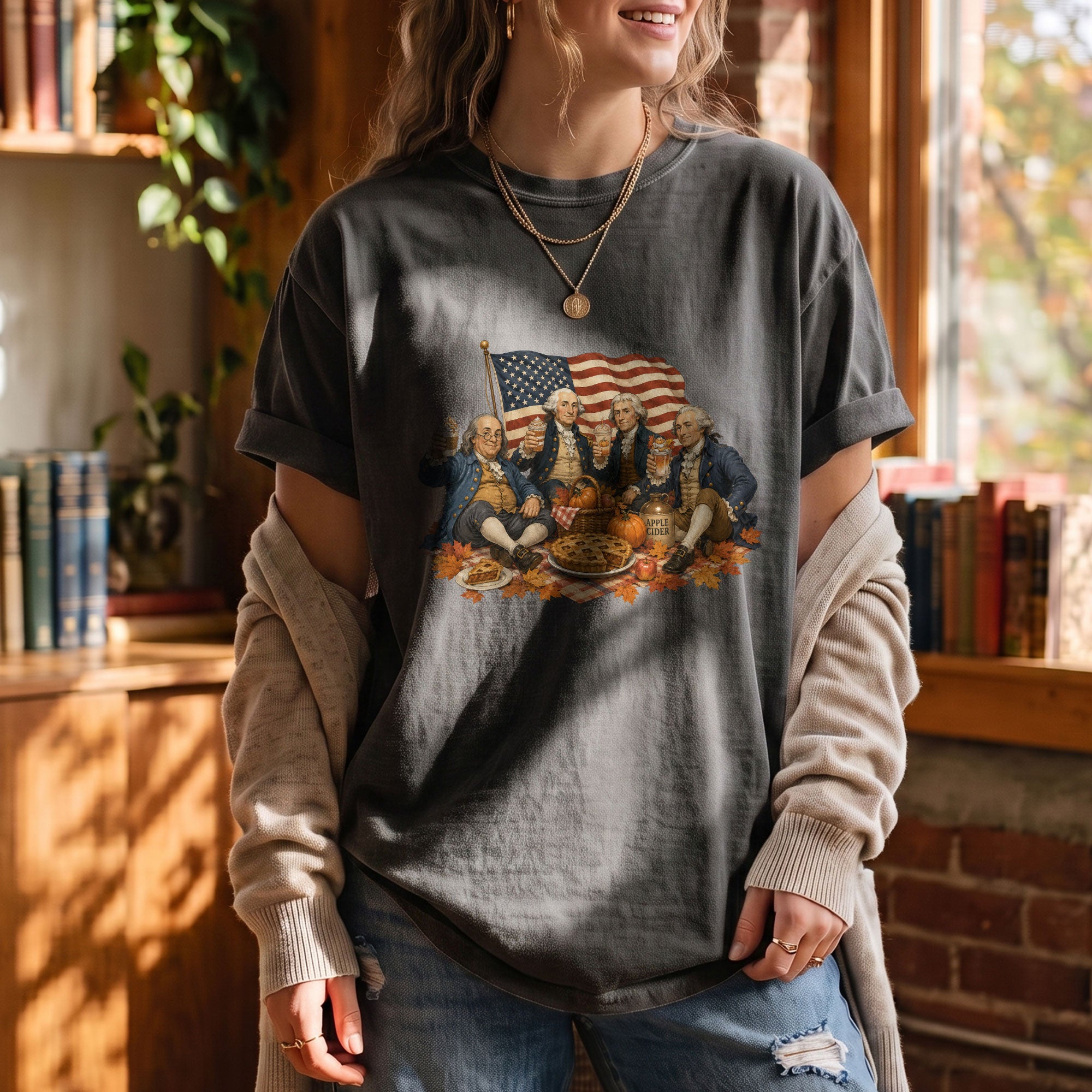 Vintage Founding Fathers Fall T-Shirt - Patriotic Harvest Graphic Tee for Autumn Lovers