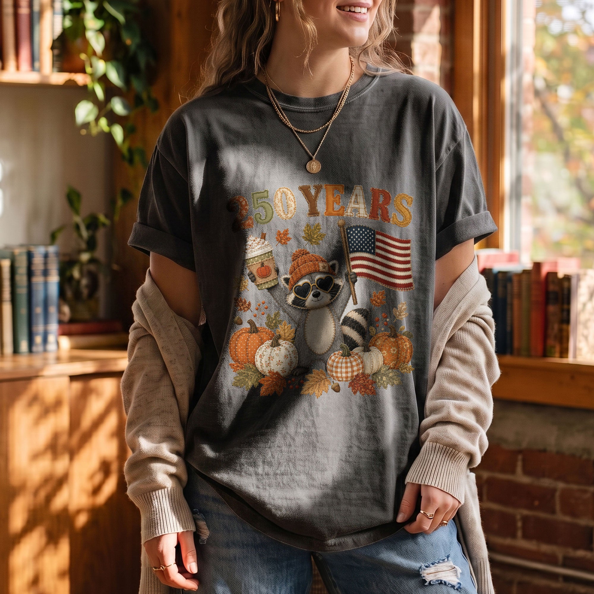 Vintage Style Raccoon 250 Years Fall Shirt: Cozy Pumpkin Autumn Seasonal Graphic Tee