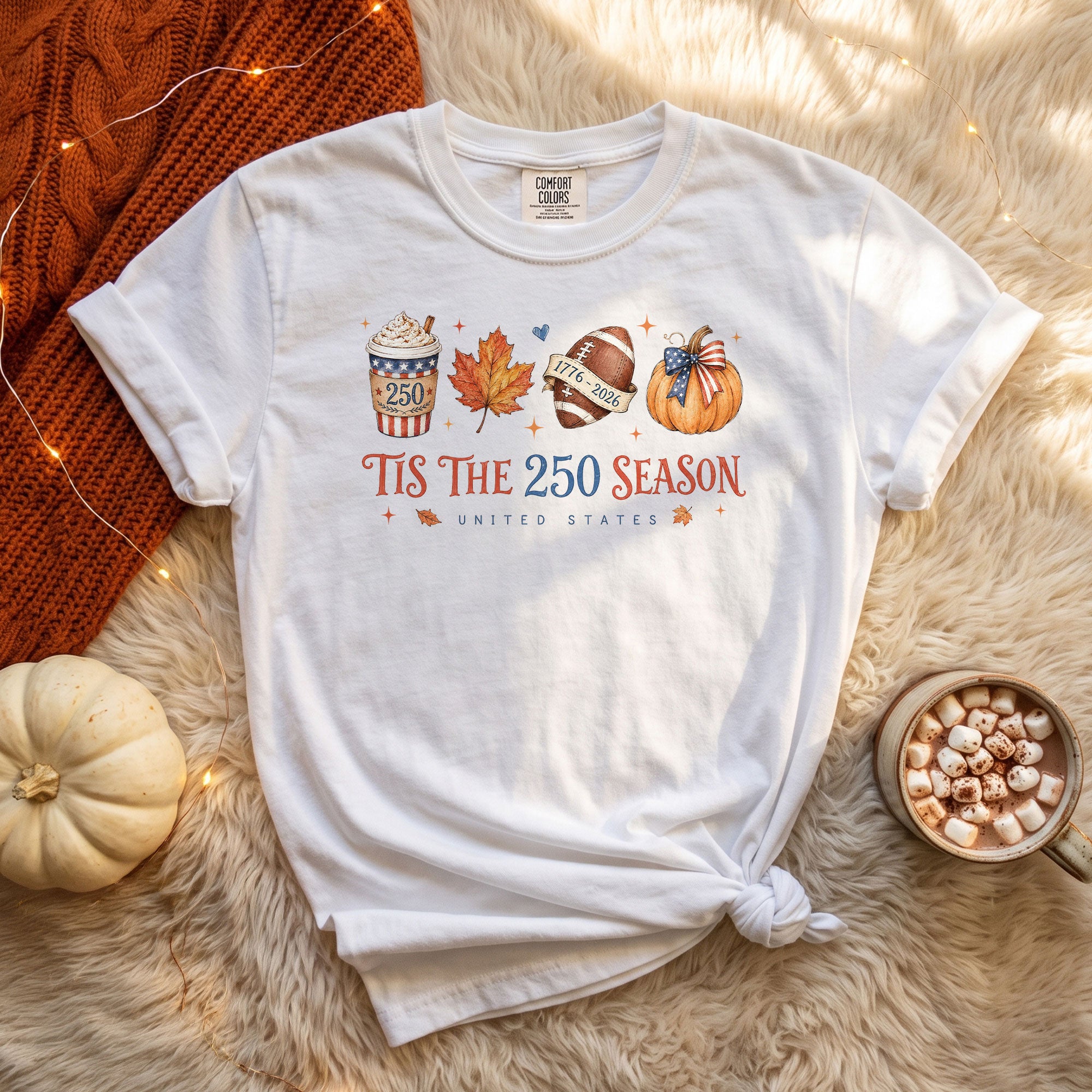 Tis The 250 Season United States T-Shirt: Festive Fall Pumpkin Football Graphic Tee