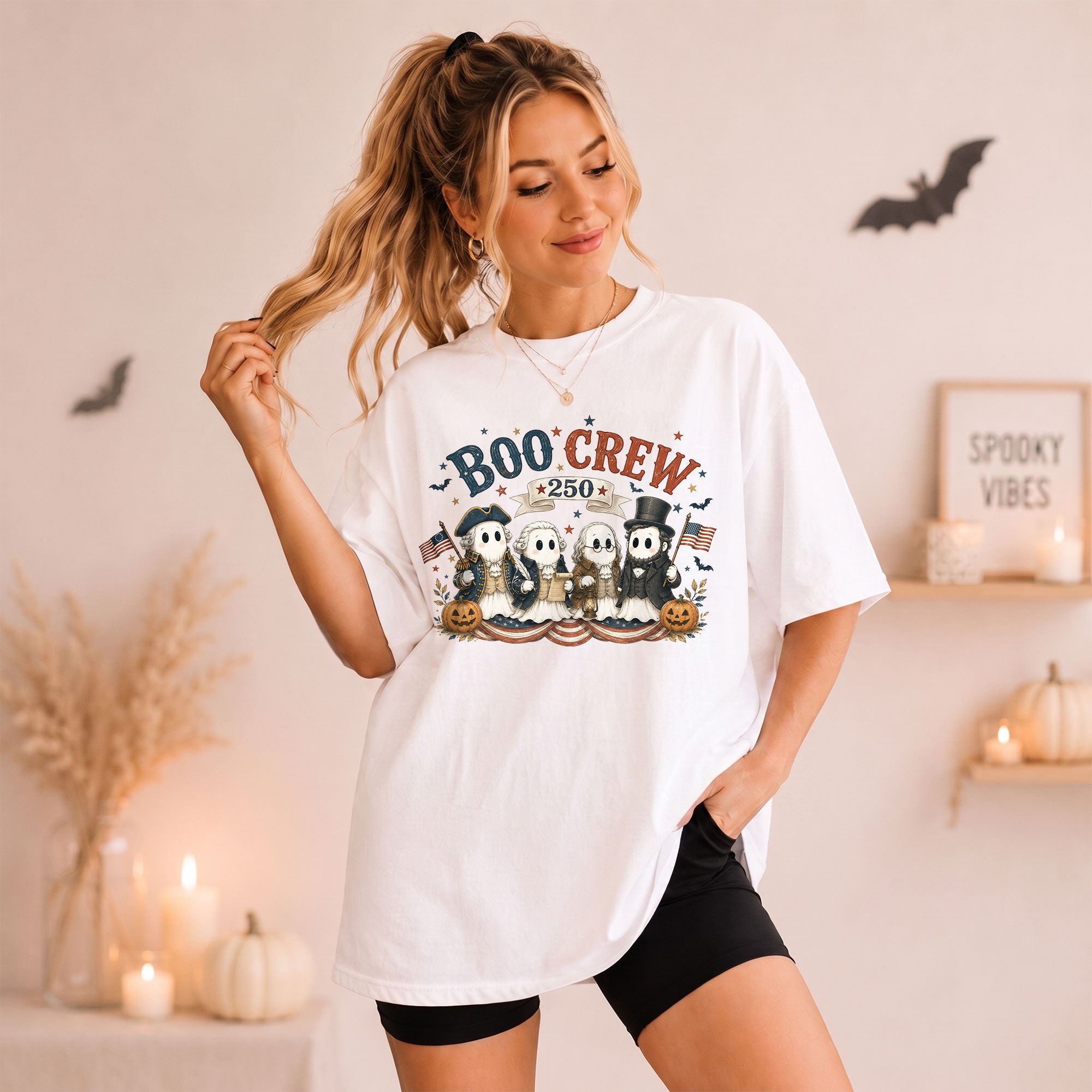 Boo Crew Halloween Shirt Patriotic Founding Fathers Ghosts US Flag Historical Tee