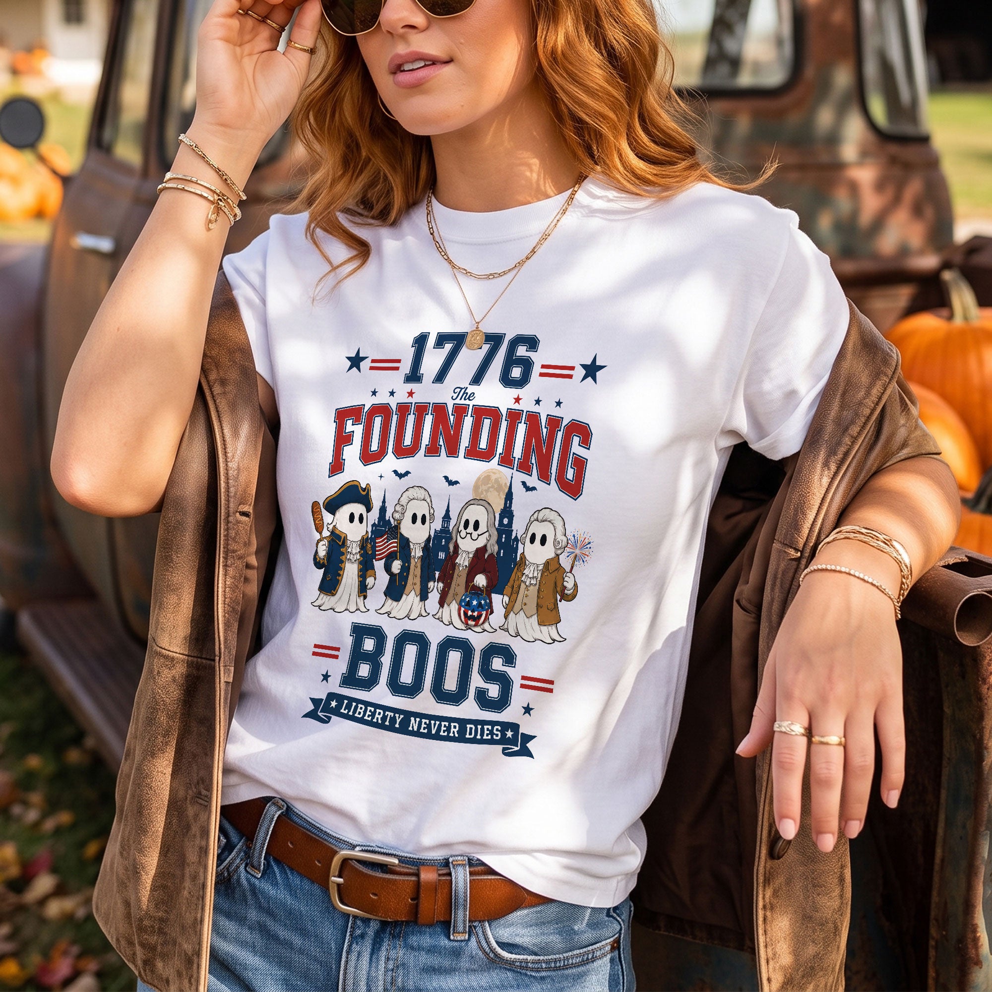 Founding Fathers Ghost Halloween Shirt 1776 The Founding Boos Patriotic Graphic Tee