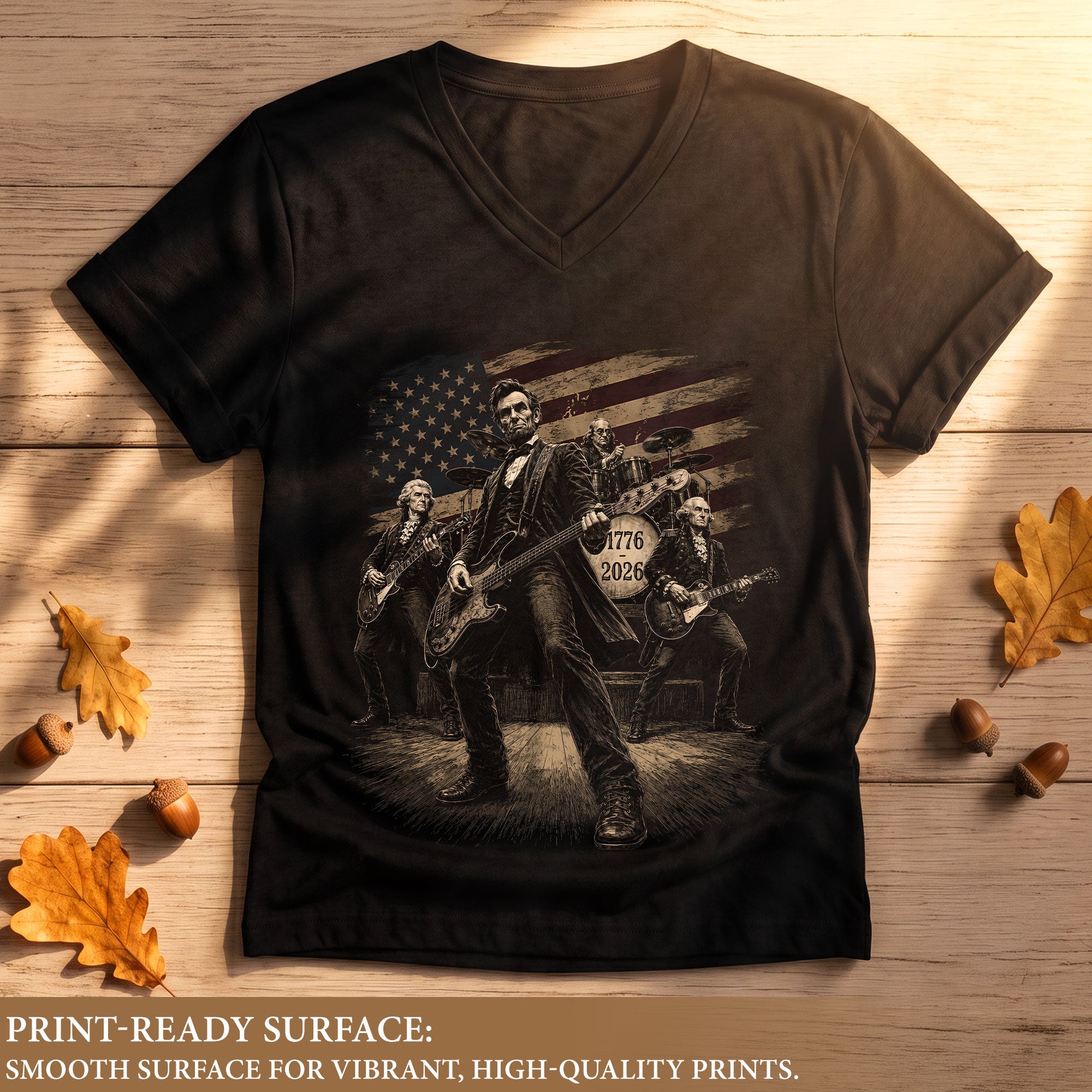 Lincoln & Founders Rock Band V-Neck T Shirt Patriotic 1776-2026 Graphic Women's Top