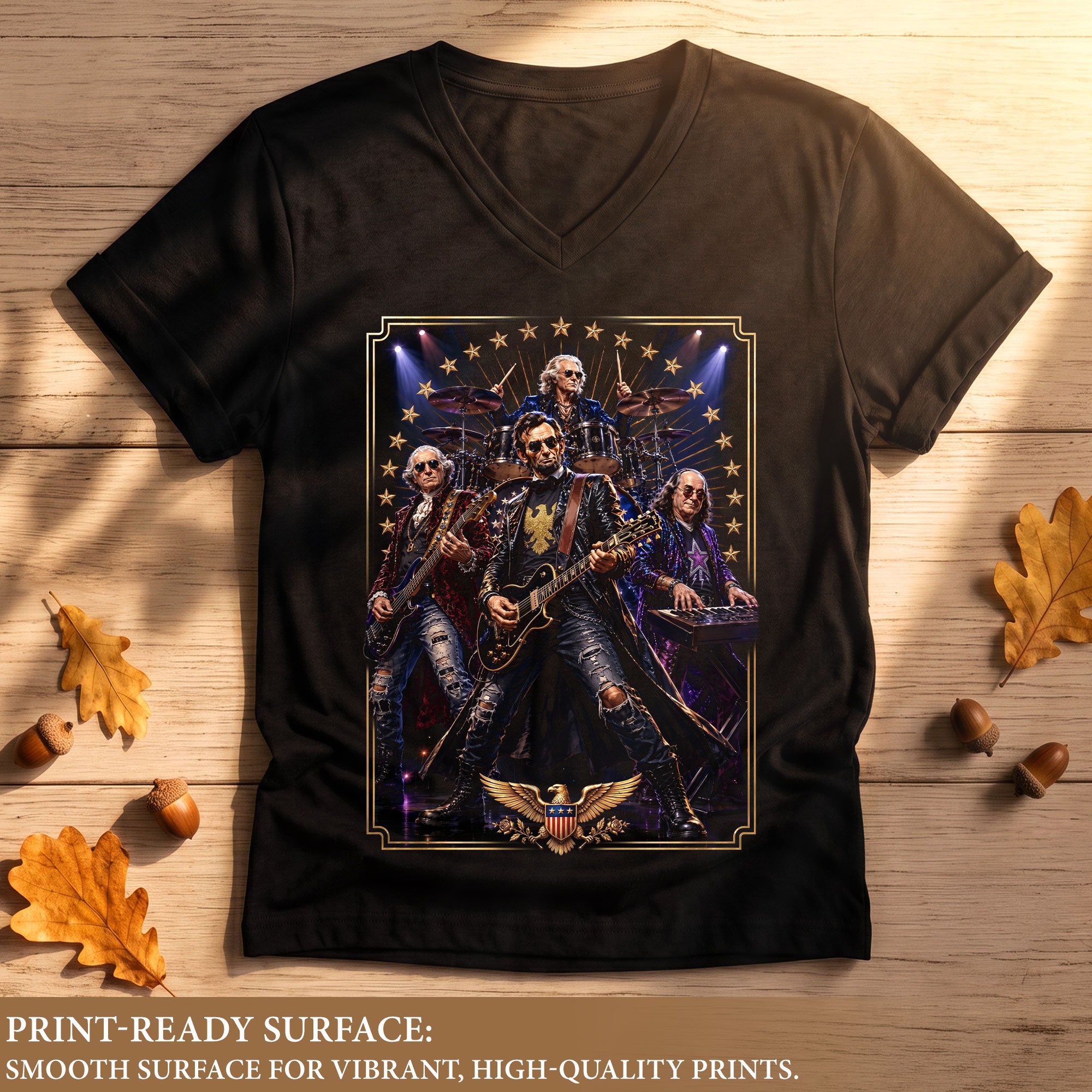 Presidential Rock Band V-Neck Graphic T Shirt Patriotic Vintage Women's Casual Top