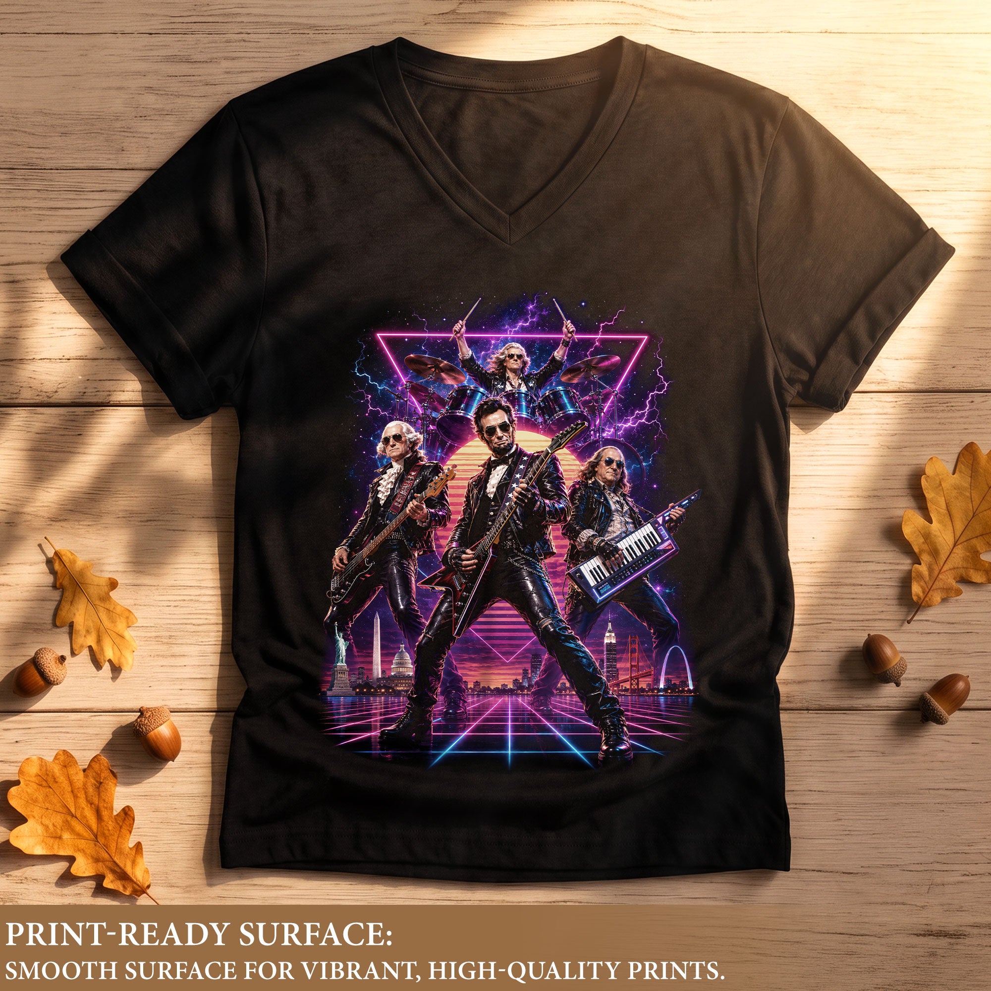 Presidential Rockers Synthwave V-Neck Graphic Shirt Patriotic Women's Casual Tee