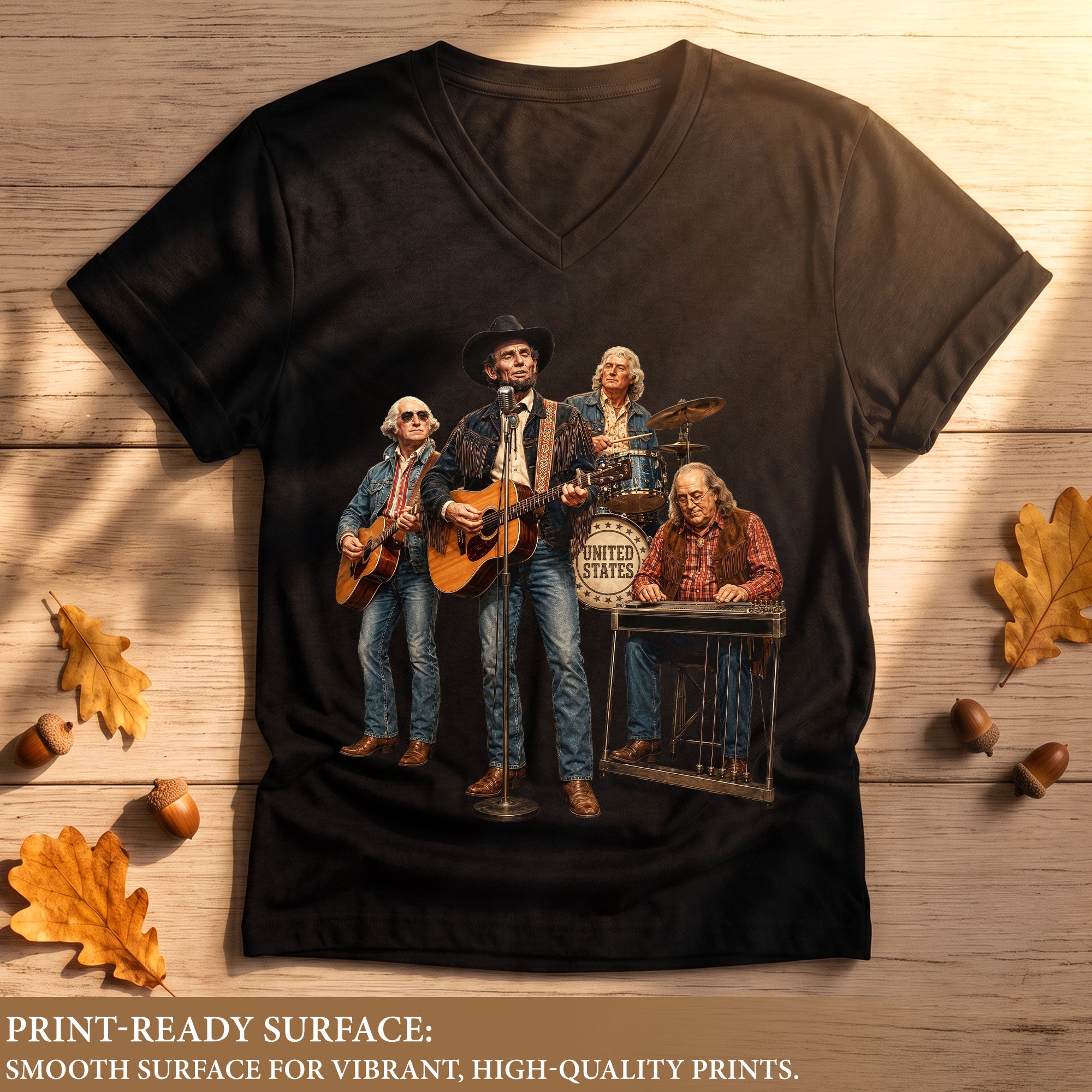 Presidential Country Music Band V-Neck Graphic Shirt Patriotic Women's Apparel Top