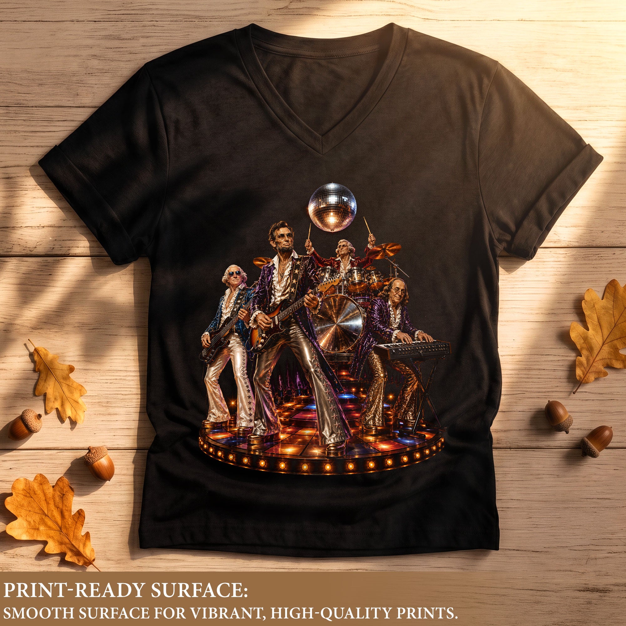 Unique Presidential Disco Music V-Neck Graphic T-Shirt Patriotic Women's Casual Wear