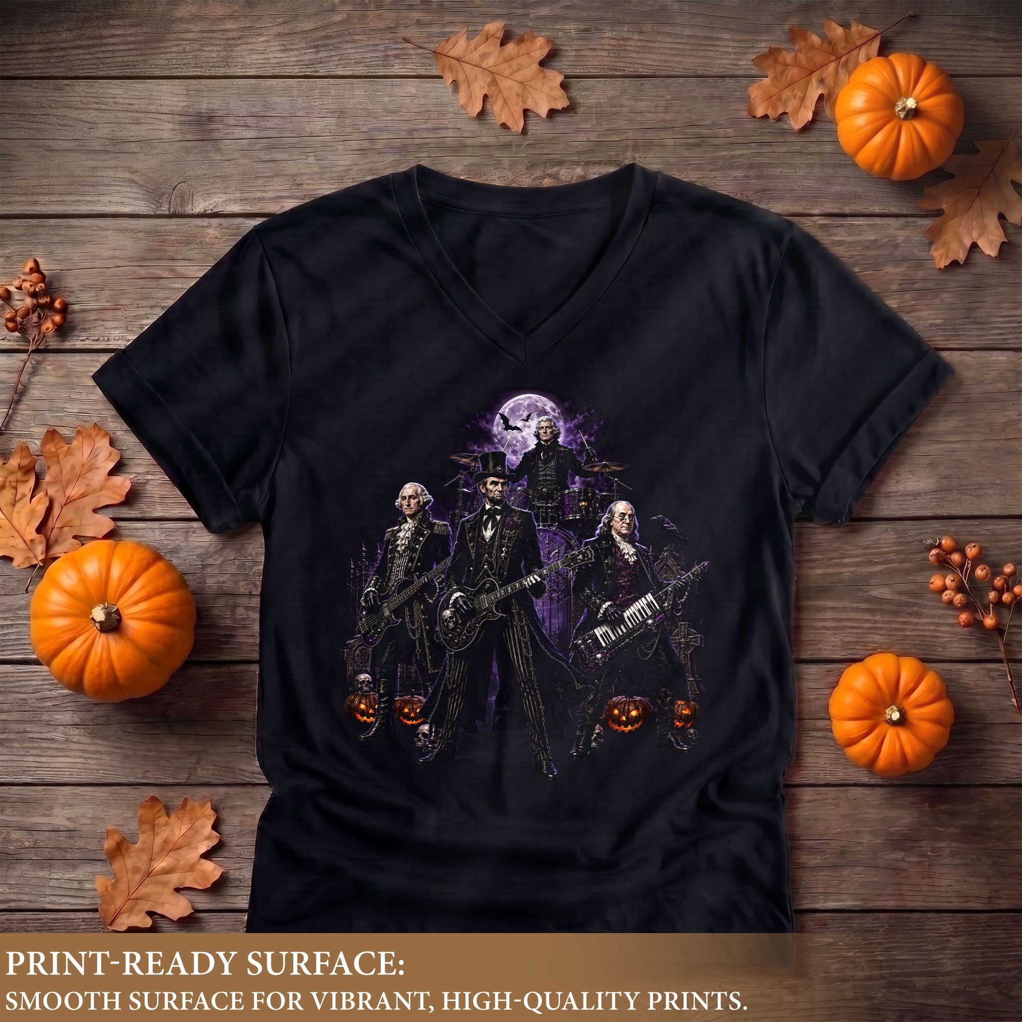 Founding Fathers Rock Band Halloween V-Neck Shirt Women Lincoln Playing Guitar Tee