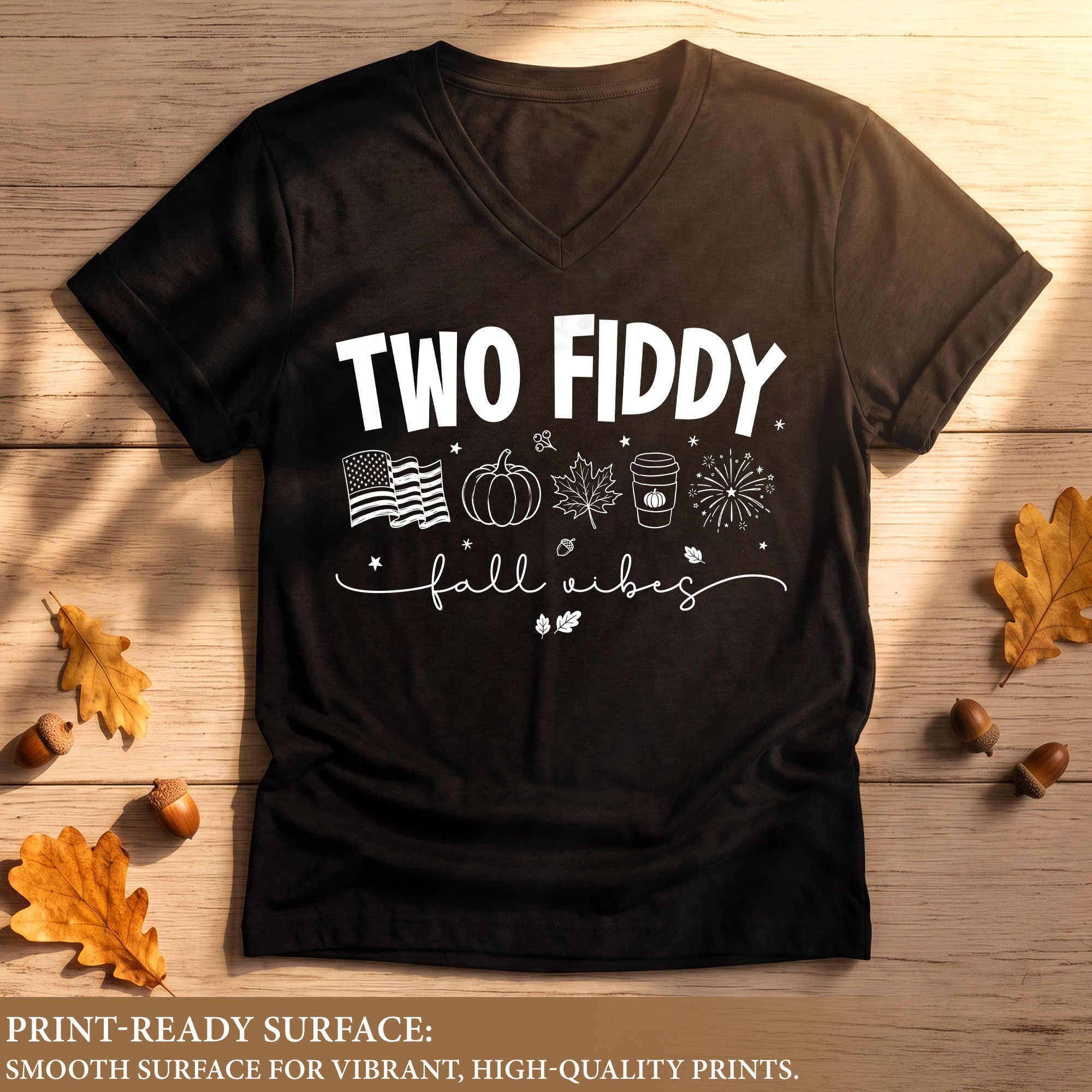 Seasonal Two Fiddy Graphic V-Neck Shirt USA Flag Fall Vibes Women's Casual Apparel