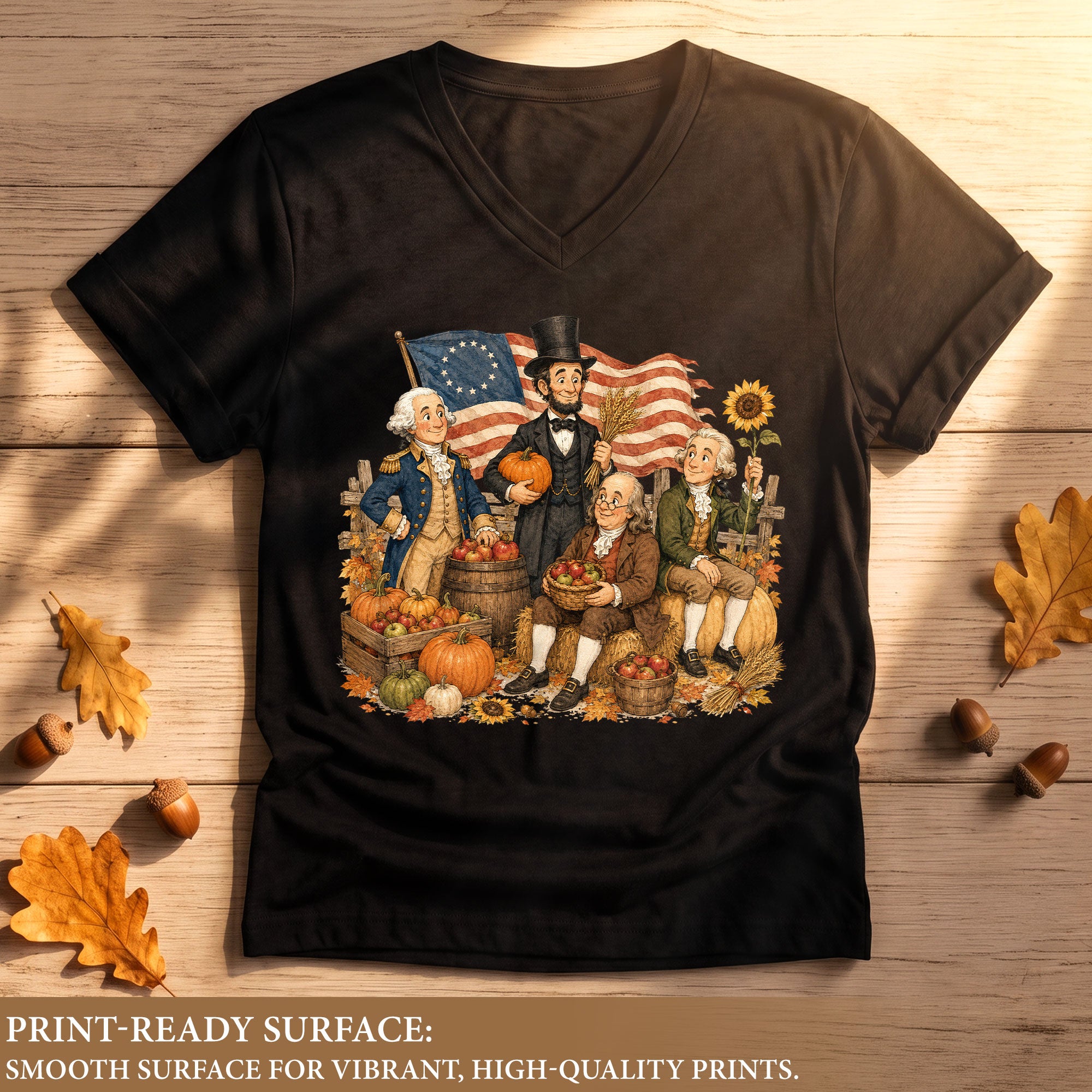 Patriotic Fall V-Neck Shirt Women Cute Presidents Harvest Pumpkin Autumn Graphic Tee
