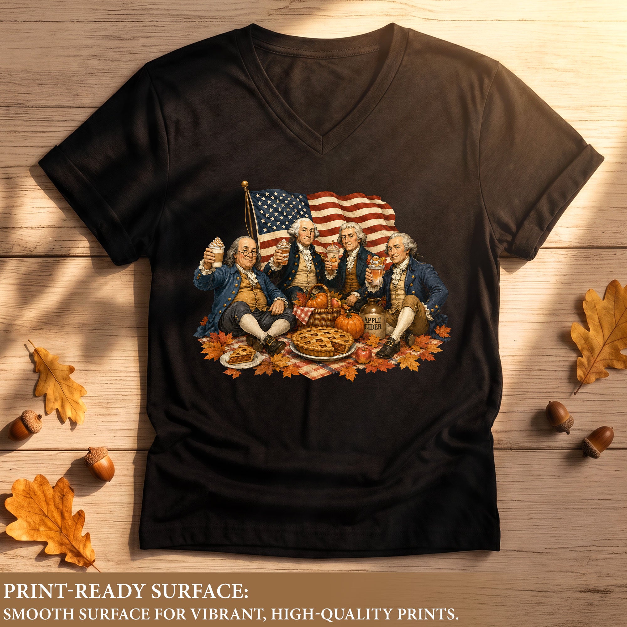 Patriotic Fall V-Neck Shirt Women Cute Founding Fathers Picnic Pumpkin Pie Graphic Tee
