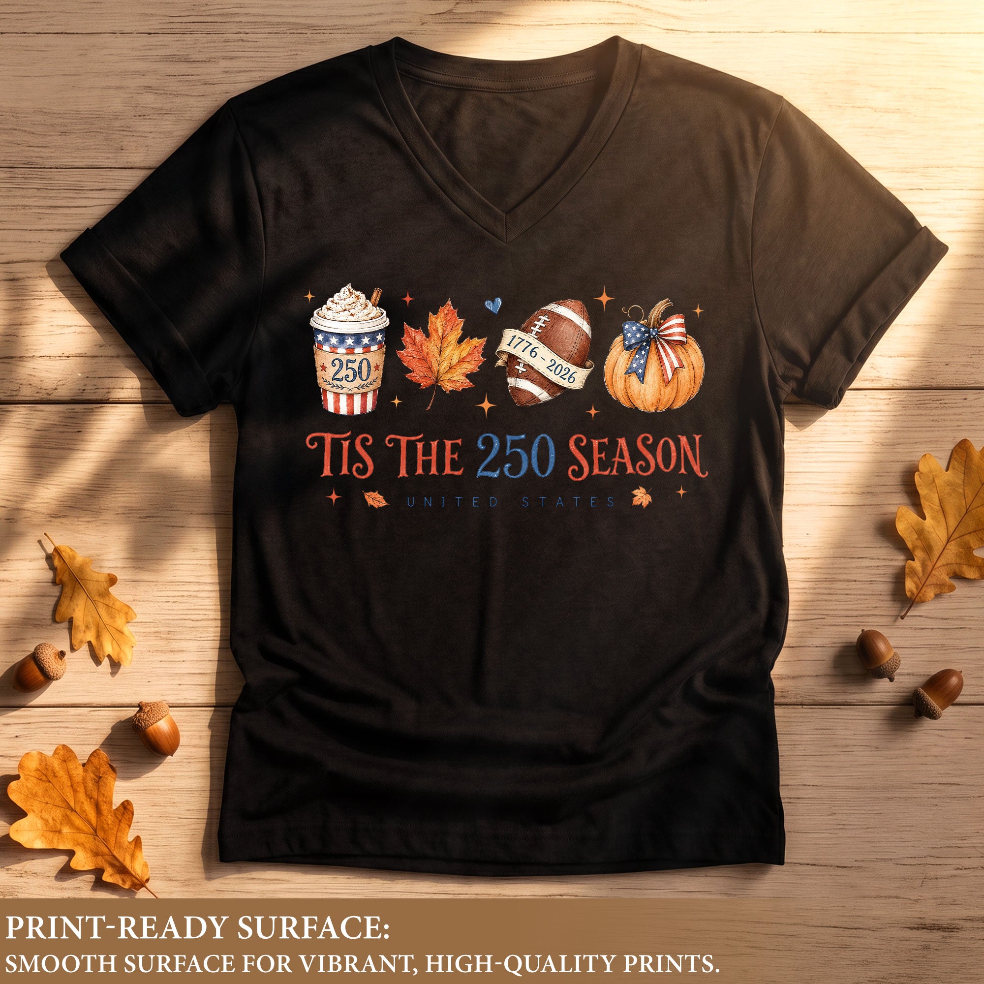 Patriotic Fall Football V-Neck Shirt Women Spooky Pumpkin Spice Latte United States Tee