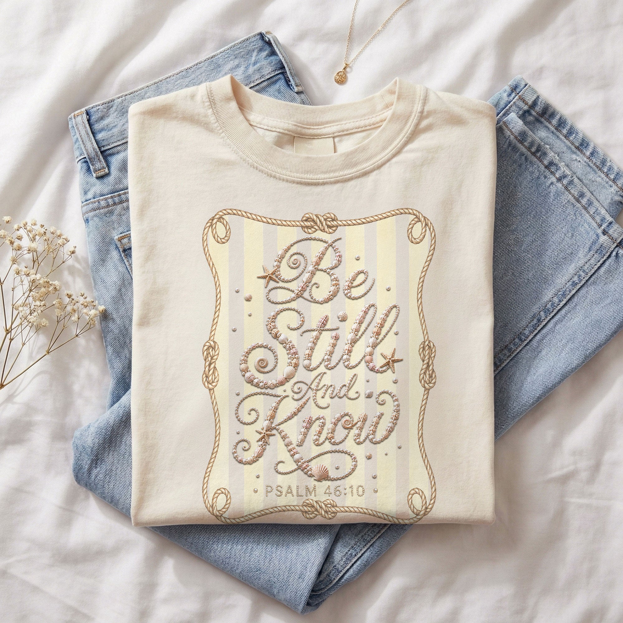 Be Still And Know Shirt Nautical Rope Coastal Beach Christian Psalm 46 10 Graphic Tee