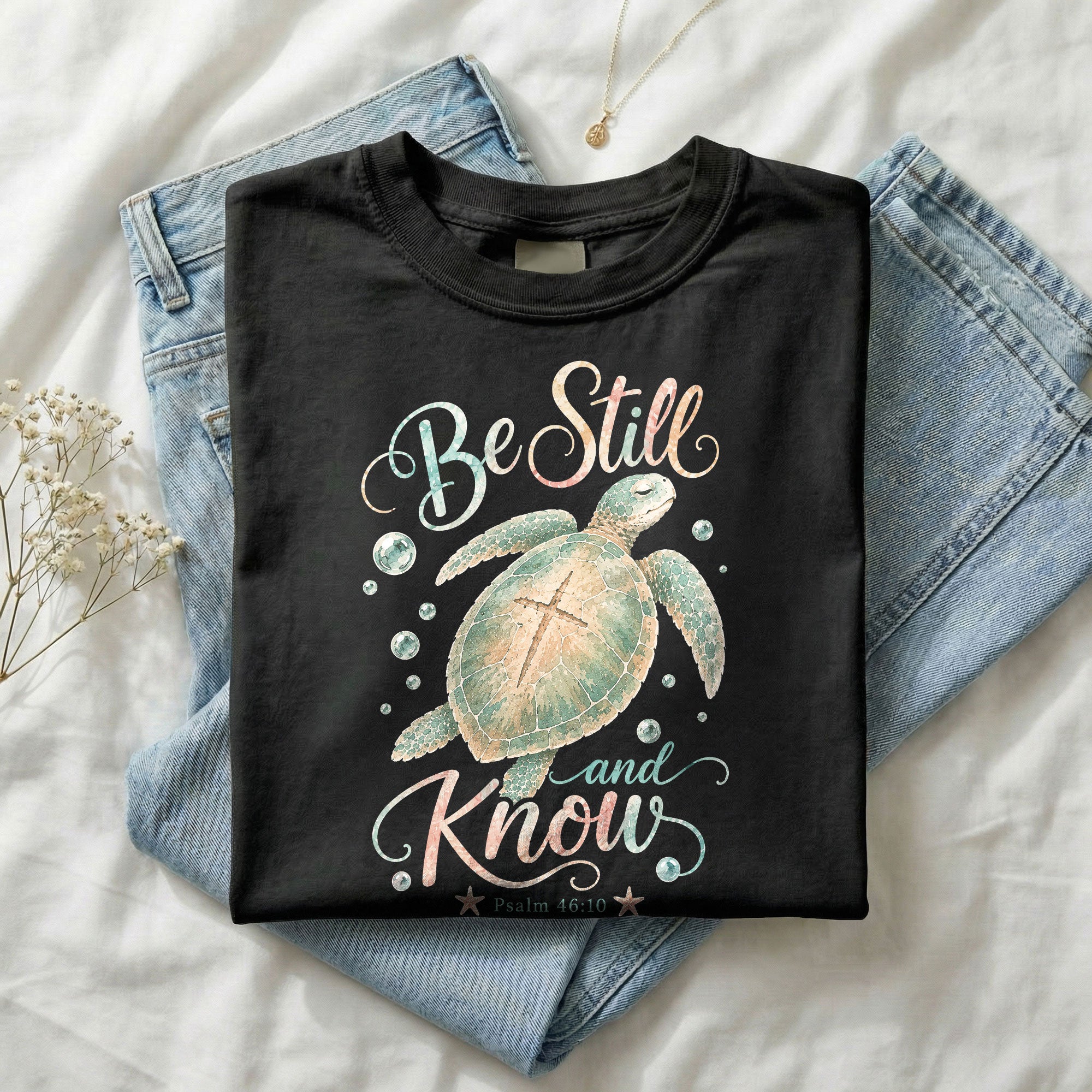 Be Still And Know Shirt Sea Turtle Cross Ocean Christian Psalm 46 10 Faith Graphic Tee