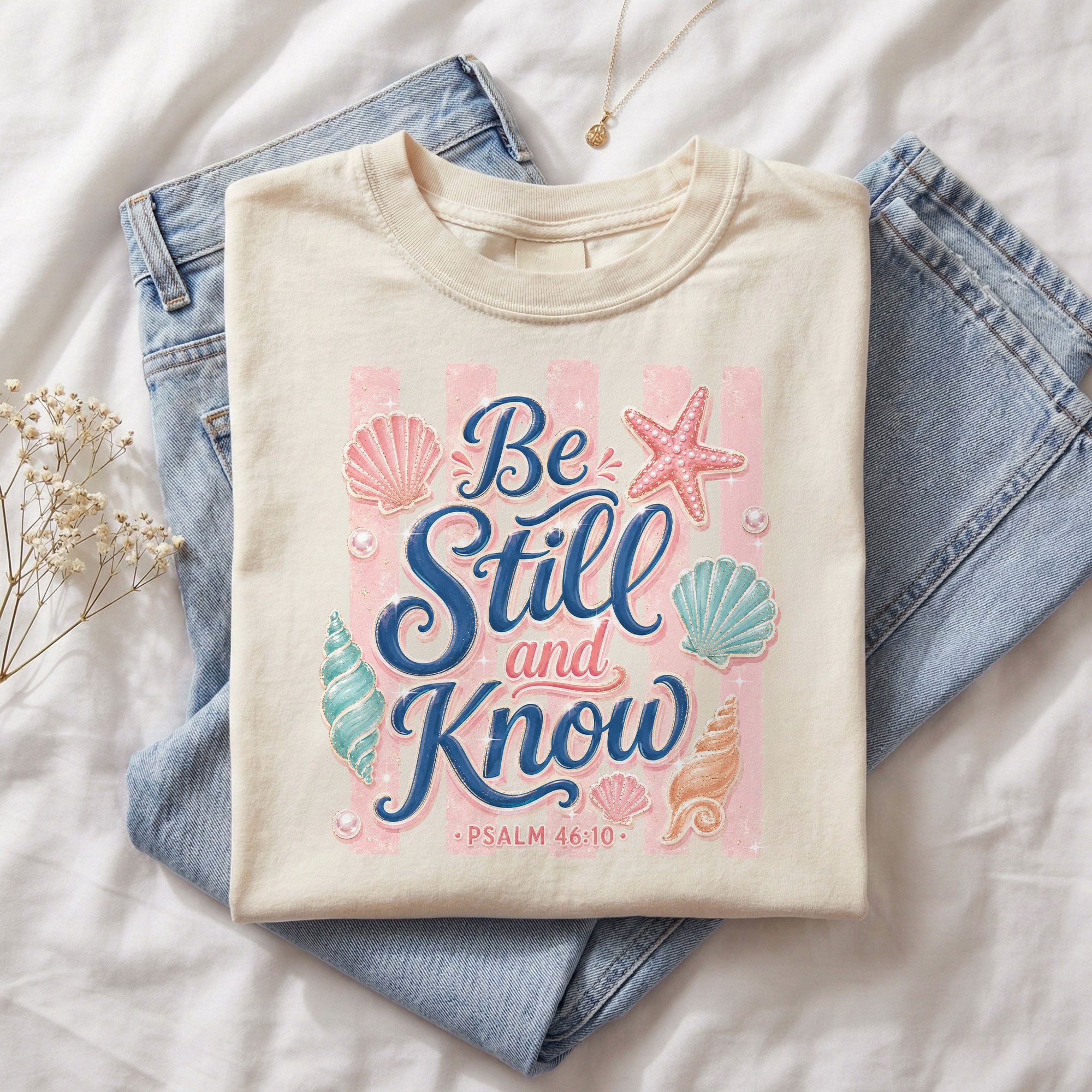 Be Still And Know Shirt Pink Stripes Beach Christian Psalm 46 10 Faith Graphic Tee