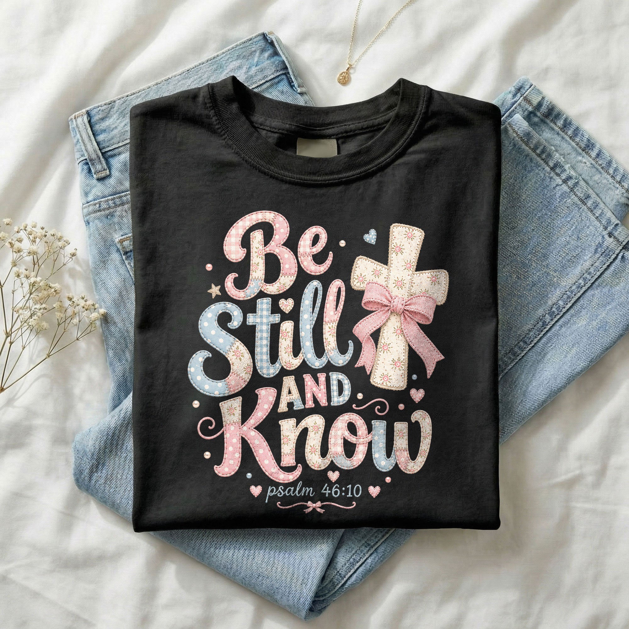 Be Still And Know Shirt Patchwork Cross Bow Christian Psalm 46 10 Faith Graphic Tee