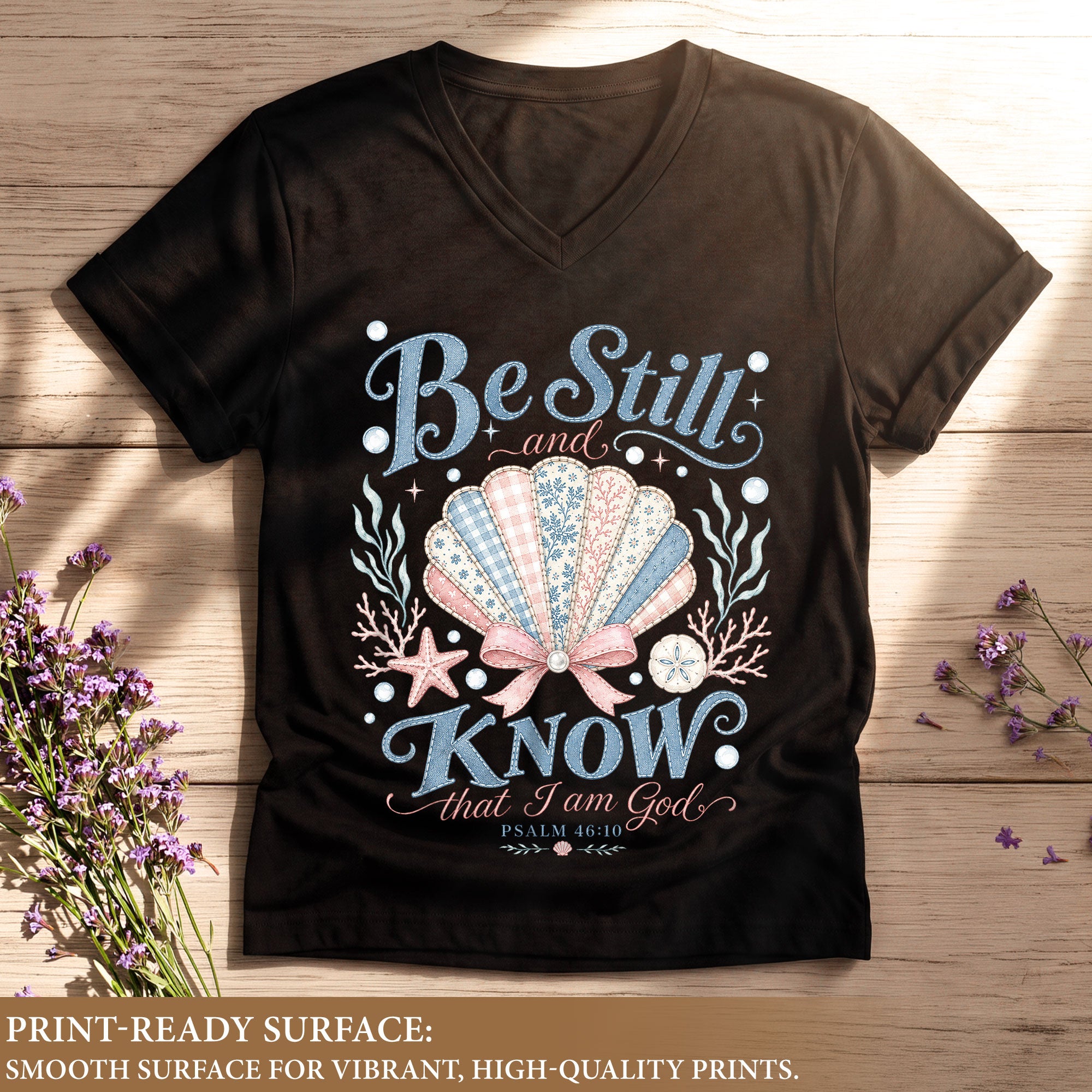 Be Still And Know That I Am God Seashell Psalm 46 10 Christian V Neck Shirt Women