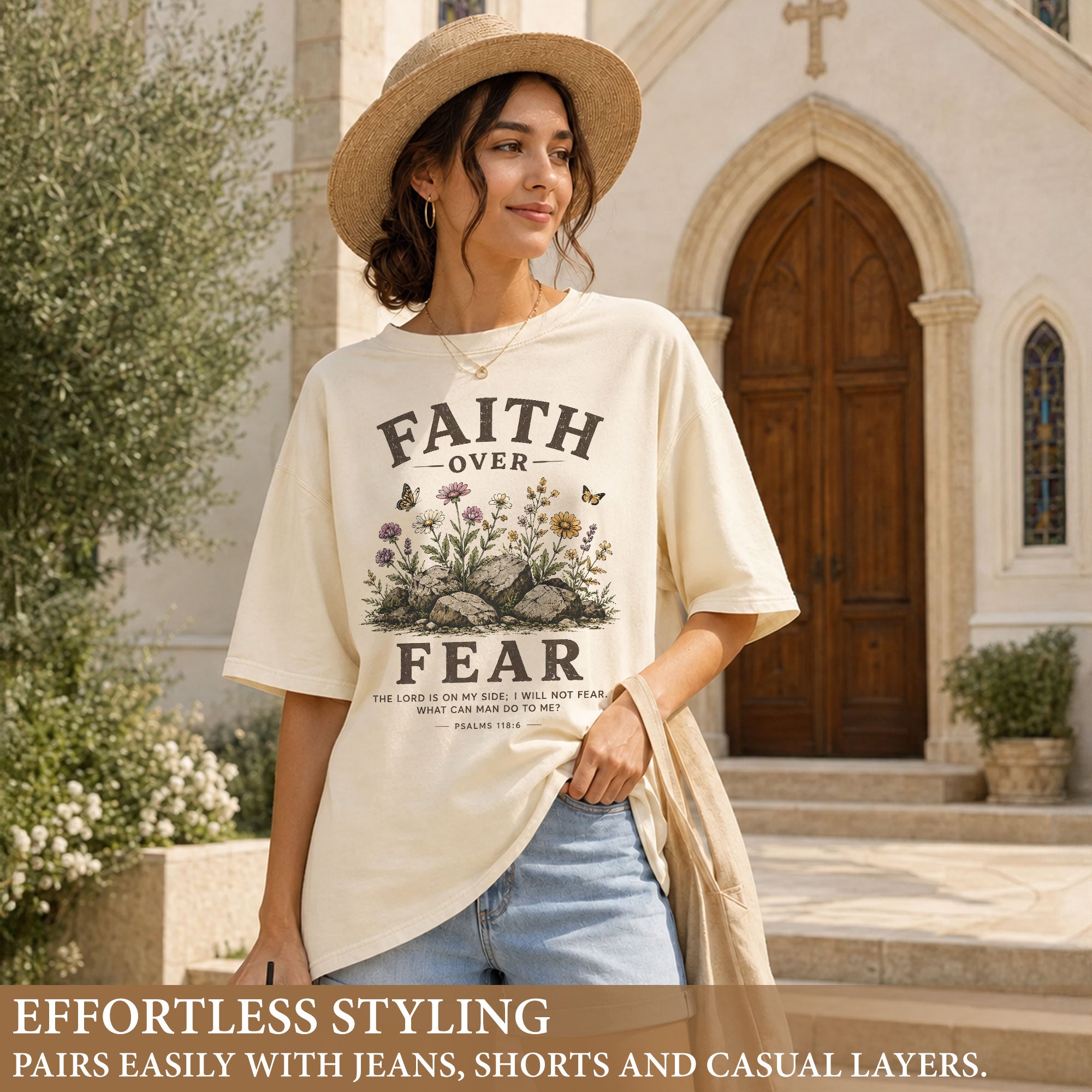 Faith Over Fear Christian Shirt Floral Wildflower Women T-Shirt Psalms 118:6 Tee