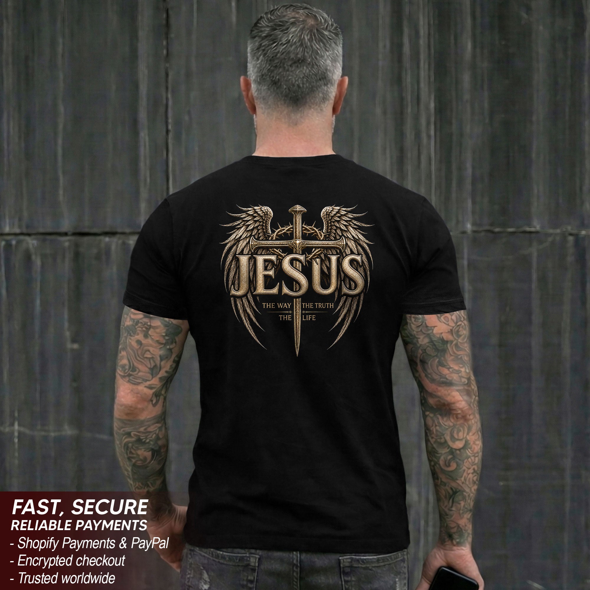 Jesus The Way The Truth The Life Shirt Christian Cross Faith Wings Graphic T-Shirt