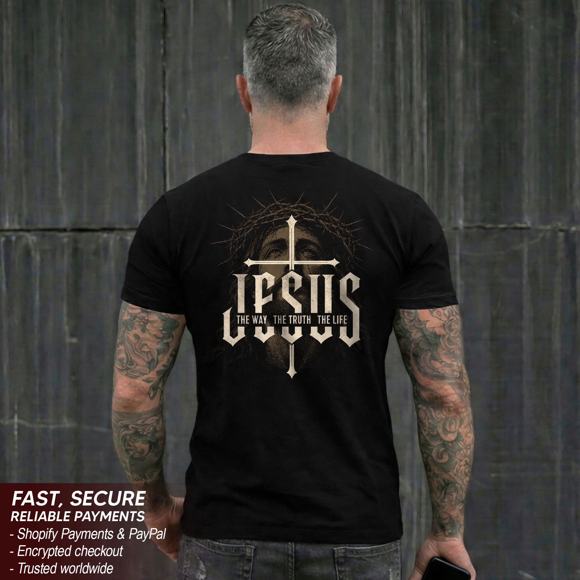 Jesus The Way The Truth The Life Shirt Crown Of Thorns Faith Christian Cross T-Shirt upsale