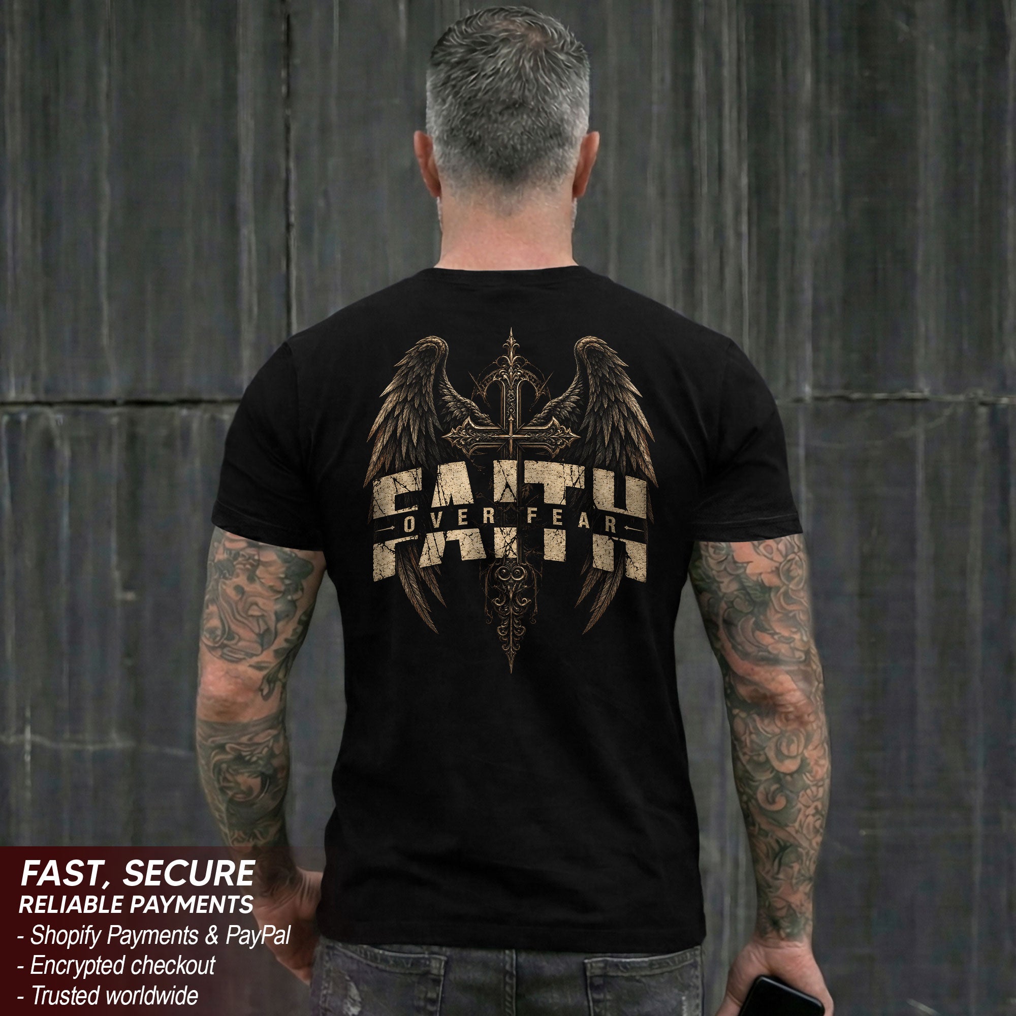 Faith Over Fear T Shirt Christian Angel Wings Cross Religious Apparel Tee Top Unisex
