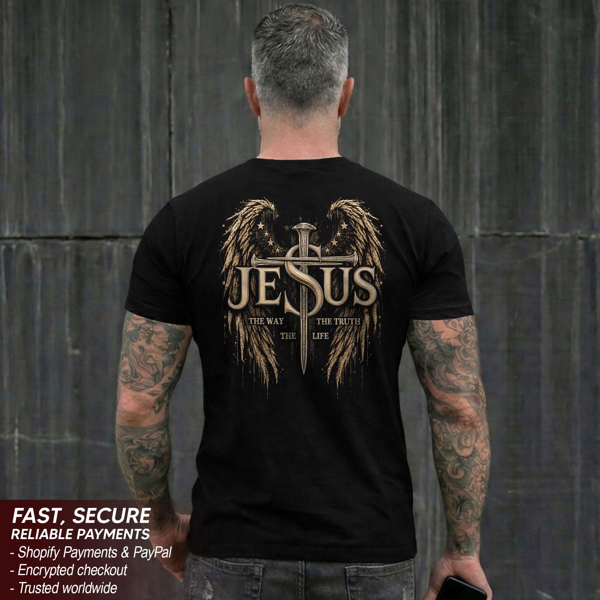 Jesus The Way The Truth The Life T Shirt Christian Cross Angel Wings Faith Tee Apparel
