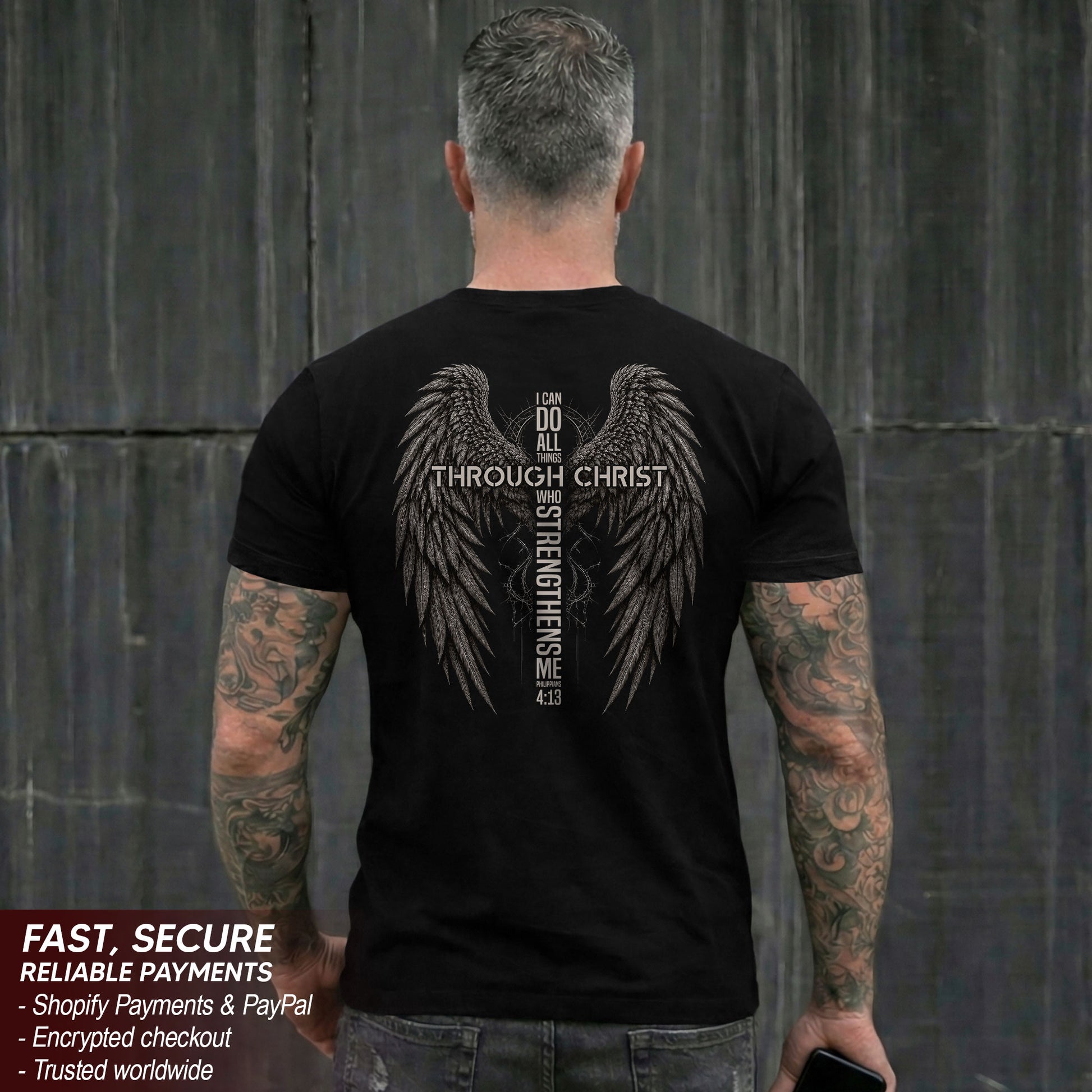 I Can Do All Things Philippians 4 13 Christian Shirt Angel Wings Cross Graphic Tee - Rust Field Wear